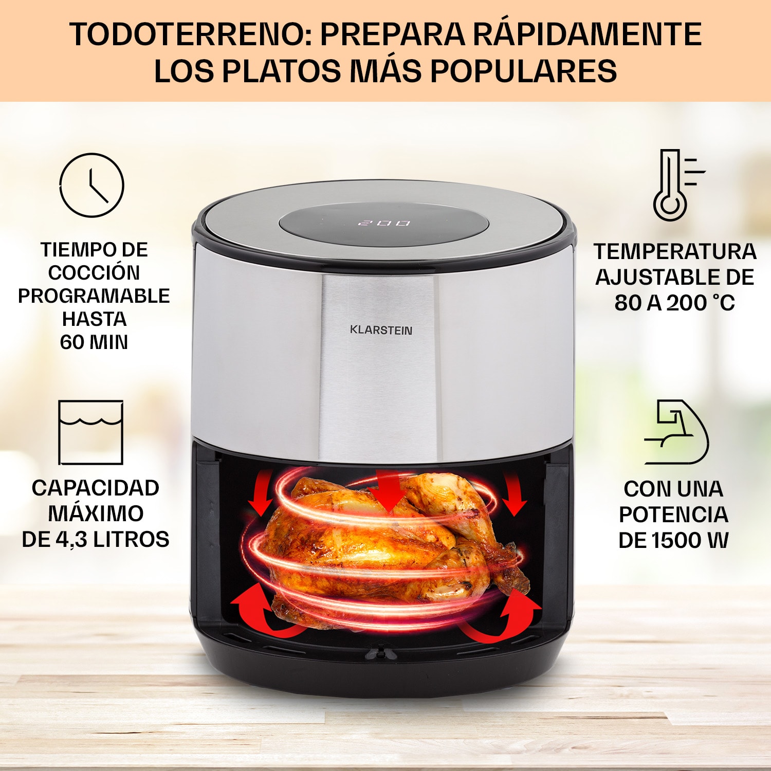 Klarstein Crisp-Pro 4.3L Air fry acero inoxidable