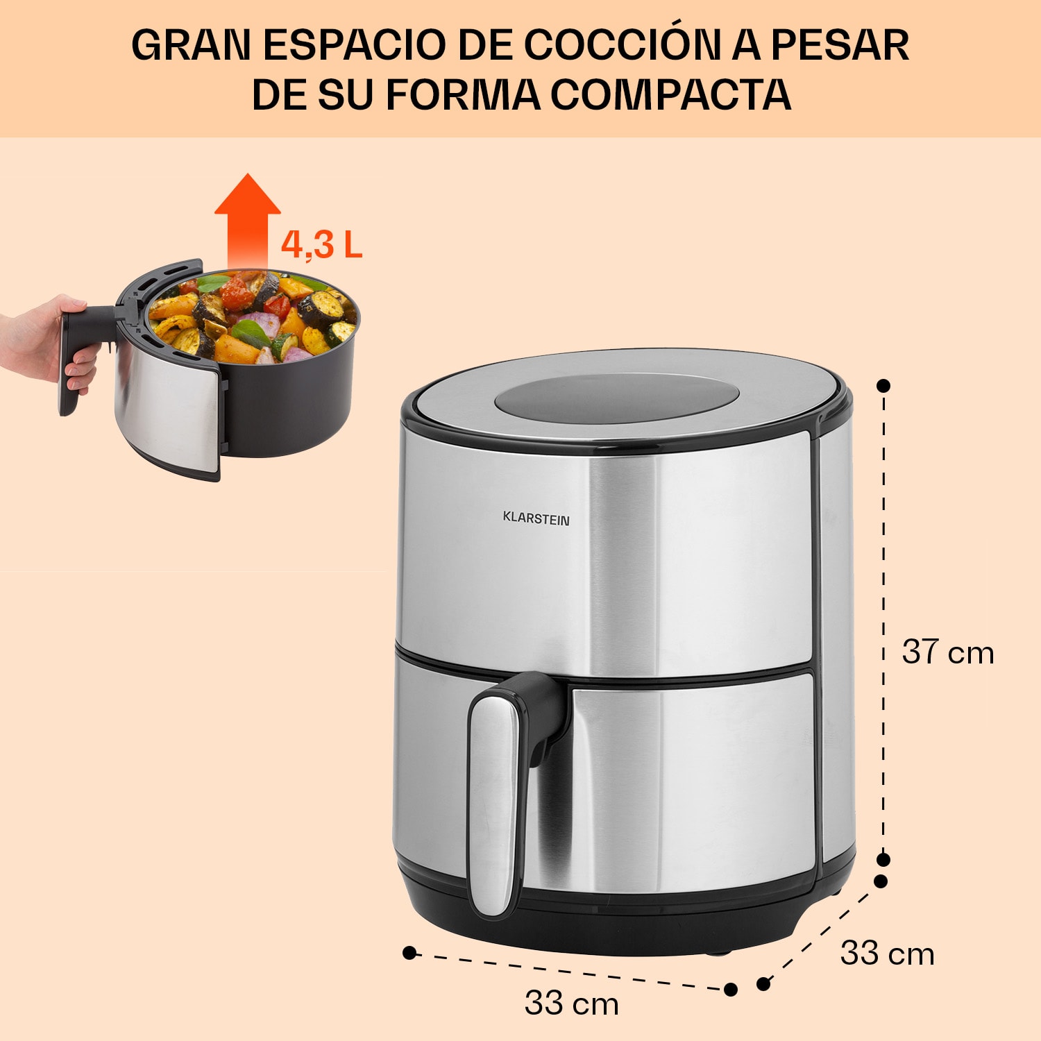 Klarstein Crisp-Pro 4.3L Air fry acero inoxidable