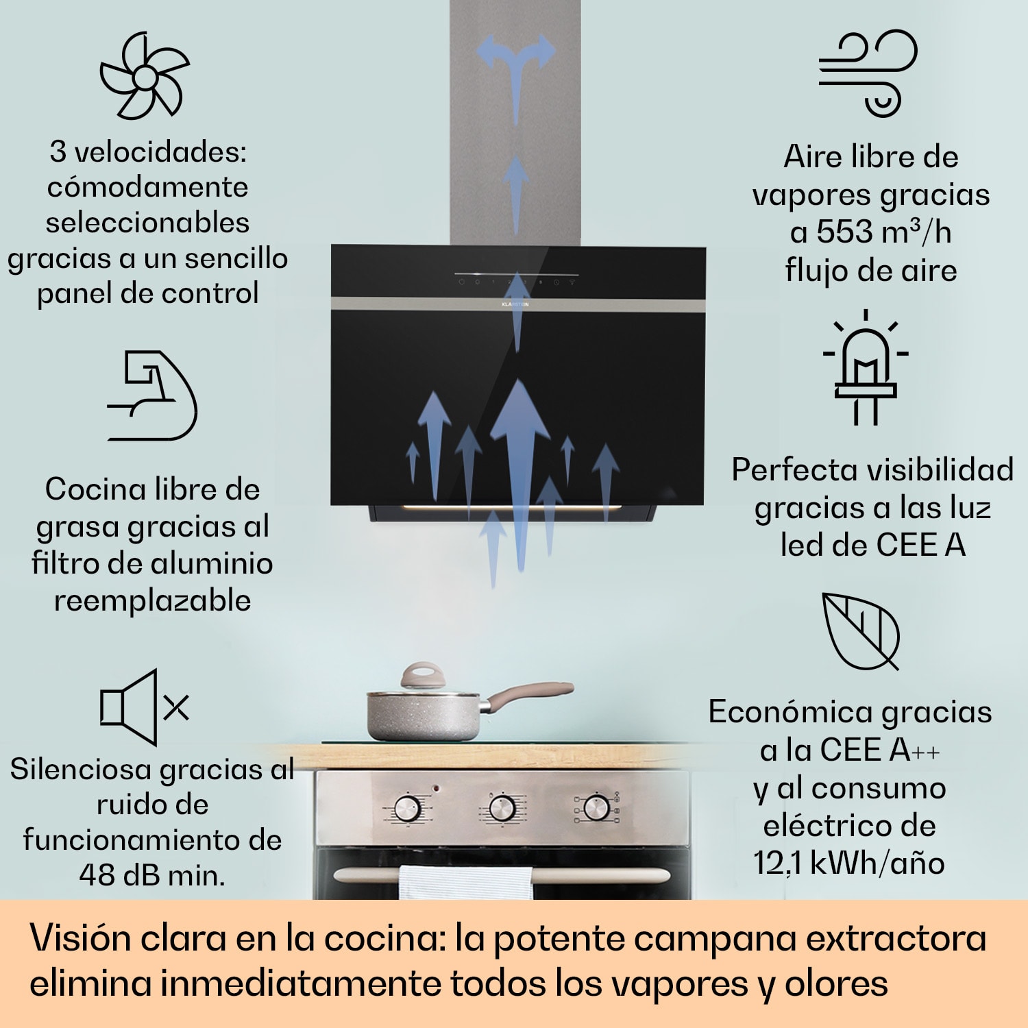 Klarstein Campana extractora Ava 60 60cm Wall Hood WiFi A++ 515 m³/h Touch