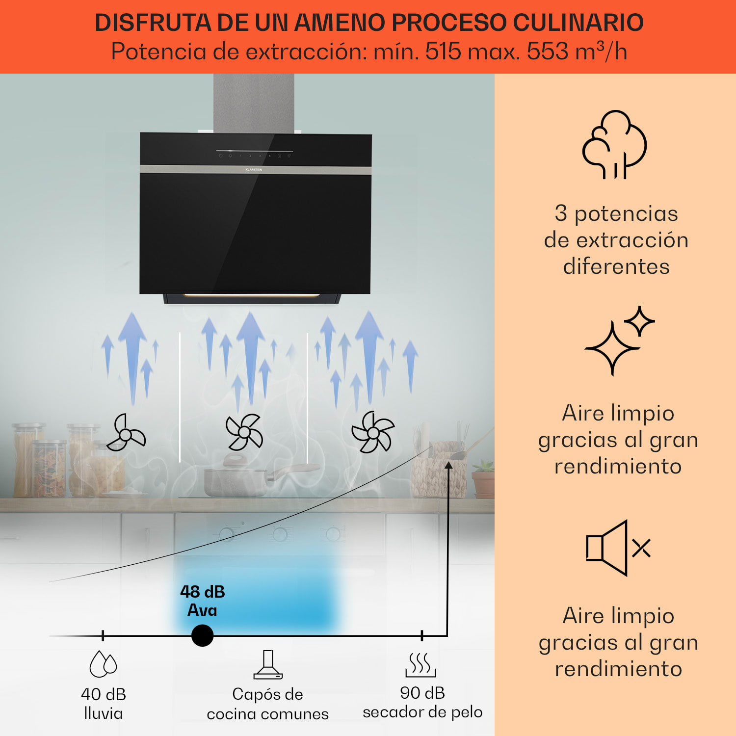 Klarstein Campana extractora Ava 60 60cm Wall Hood WiFi A++ 515 m³/h Touch