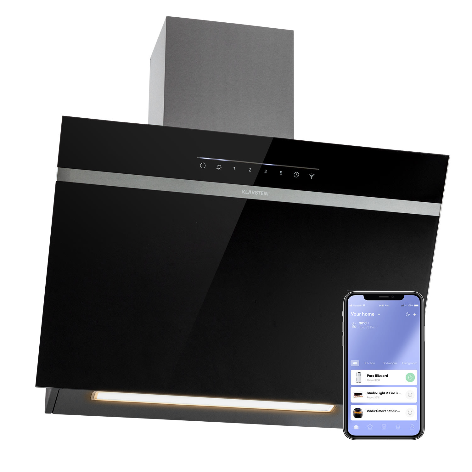 Klarstein Campana extractora Ava 60 60cm Wall Hood WiFi A++ 515 m³/h Touch