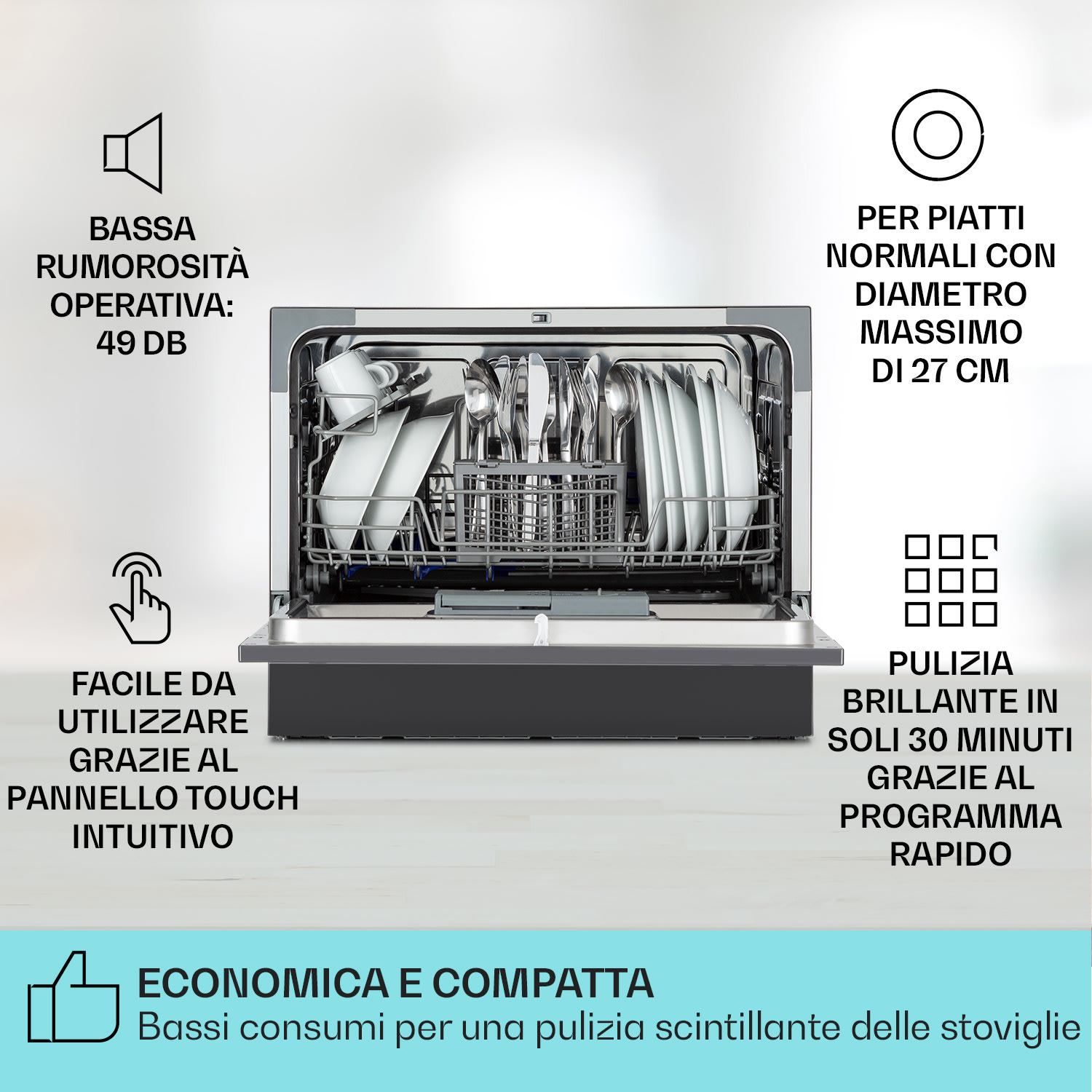 Klarstein Amazonia 6 lavastoviglie, 1380W, 6 coperti, pannello con pulsanti