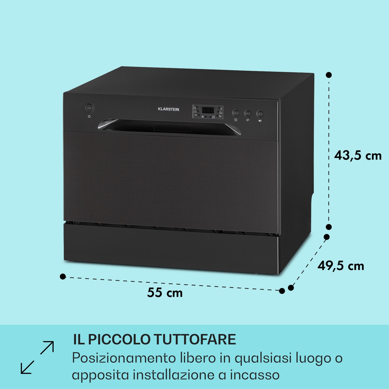 Klarstein Amazonia 6 lavastoviglie, 1380W, 6 coperti, pannello con pulsanti