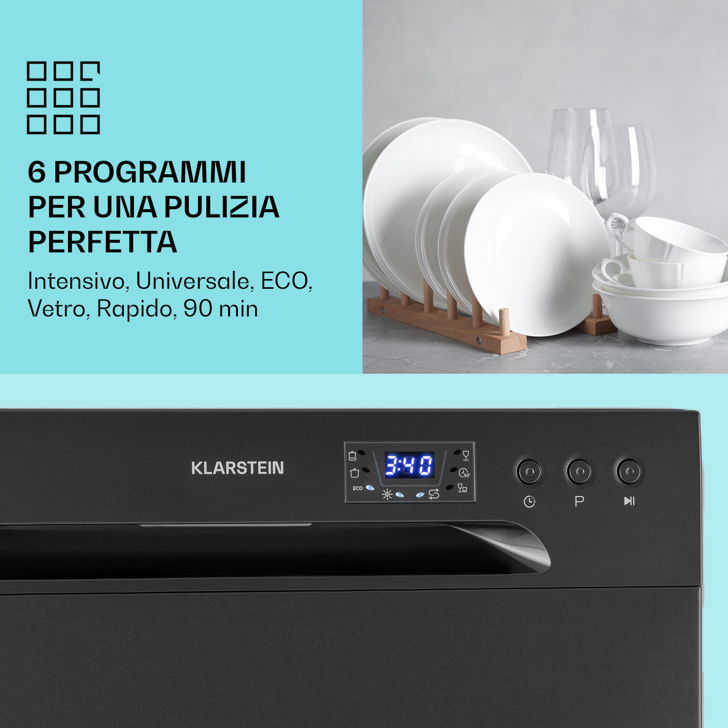 Klarstein Amazonia 8 lavastoviglie, 1620 Watt, per 8 coperti, 49 dB, Aquastop