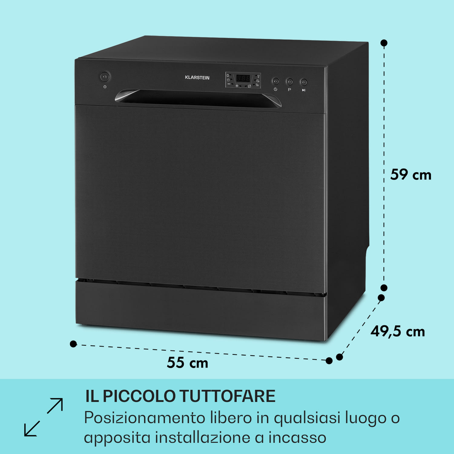 Klarstein Amazonia 8 lavastoviglie, 1620 Watt, per 8 coperti, 49 dB, Aquastop