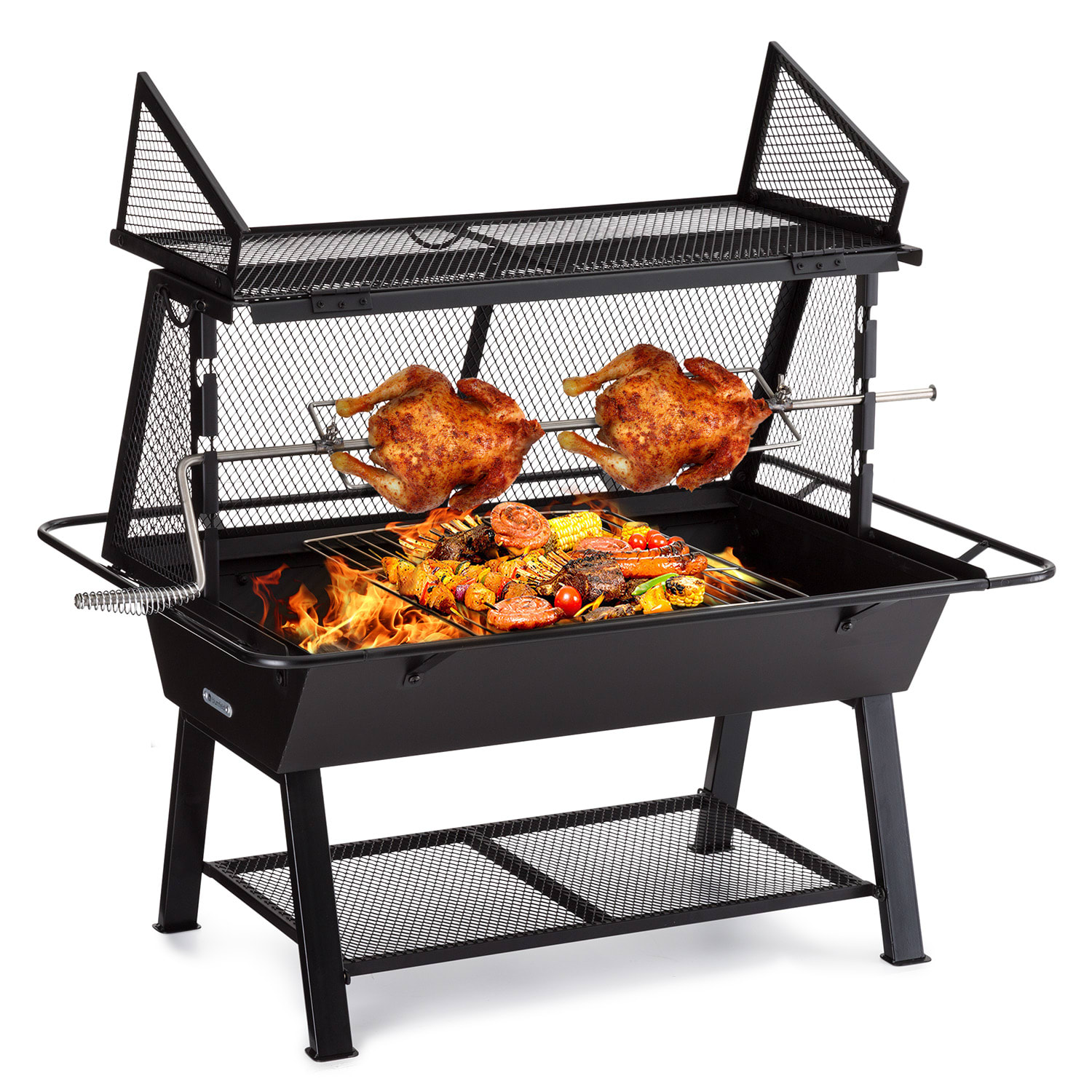 Blumfeldt Milos Alto Rotisserie-Grill feuerfeste Stahl-Konstruktion Holzspeicher