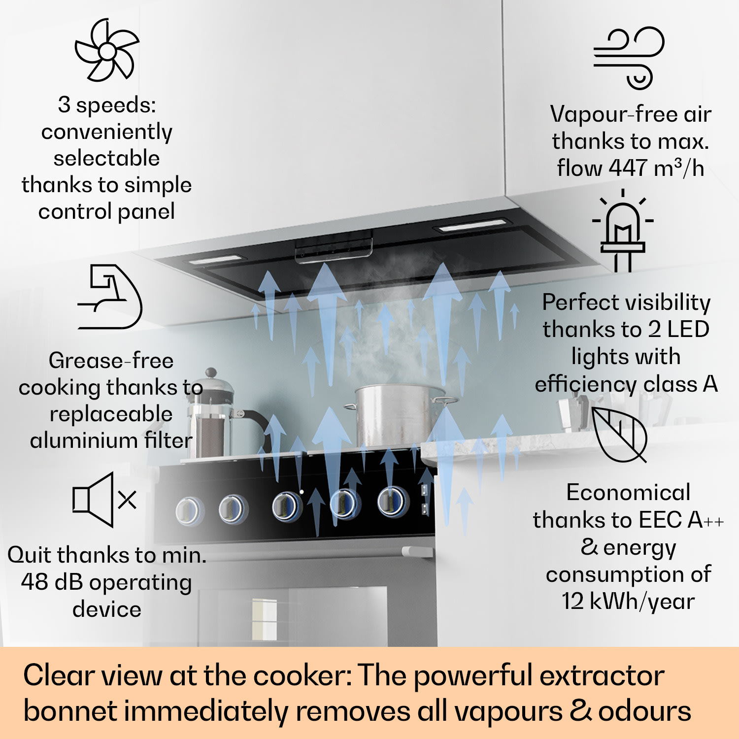Klarstein Camila Cooker Extractor Hood Built-in 70 cm 397 m³/h LED Touch Stainless Steel