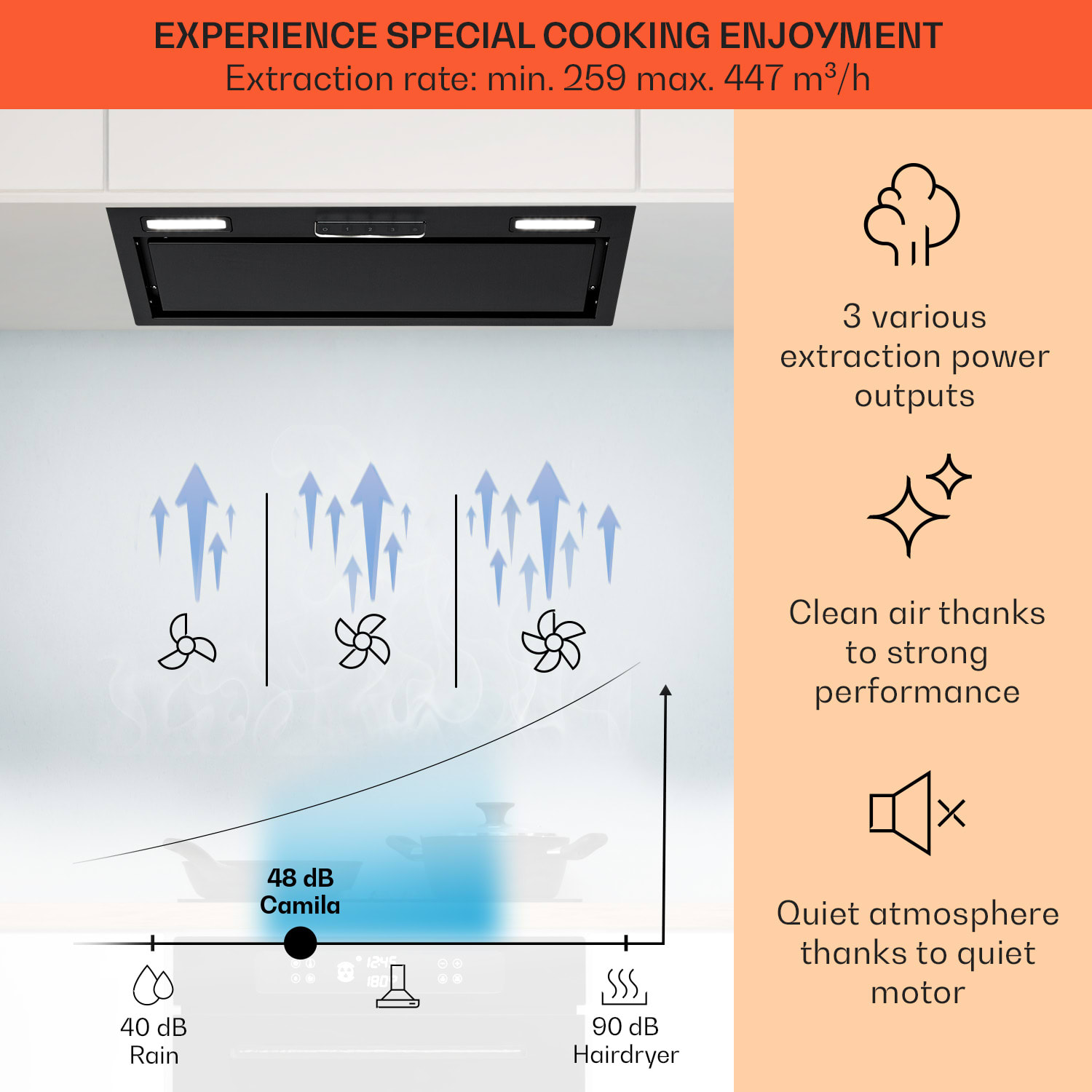 Klarstein Camila Cooker Extractor Hood Built-in 70 cm 397 m³/h LED Touch Stainless Steel