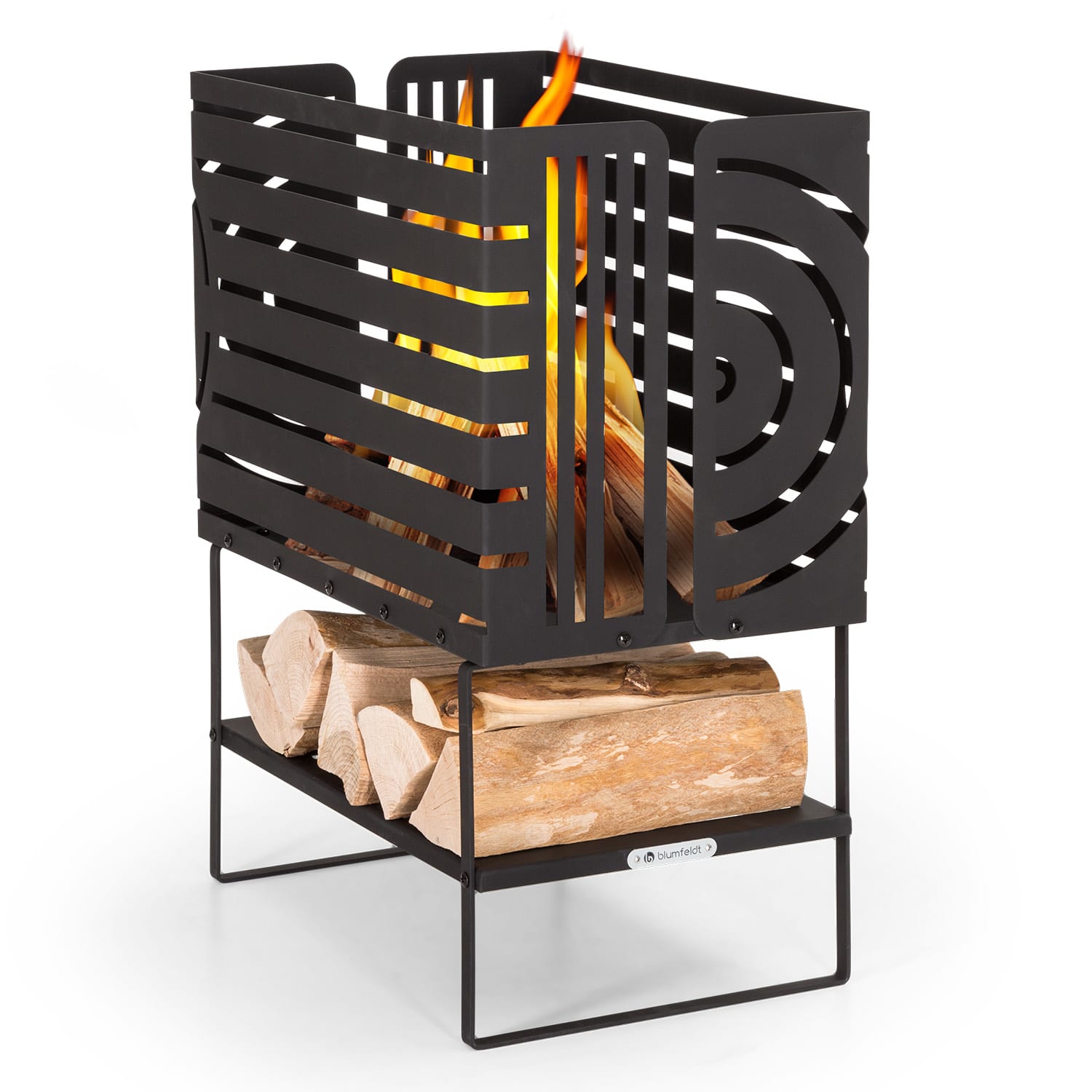 Blumfeldt Krakatoa - Braciere, solido acciaio, ripiano per la legna, Laser-Cut-Design