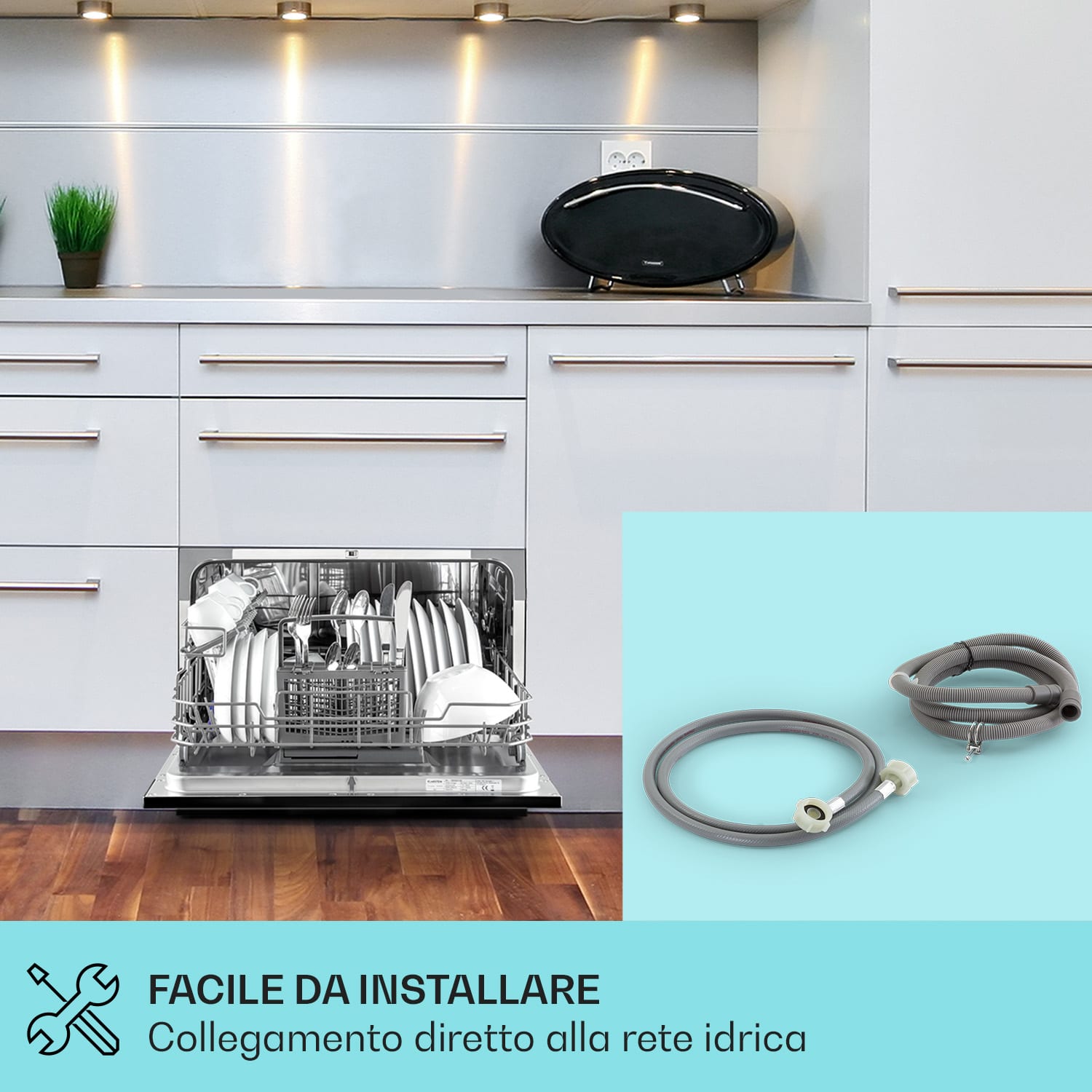 Klarstein Havasia UV 6 - Lavastoviglie, luce UV, posizionamento libero, 1380 W