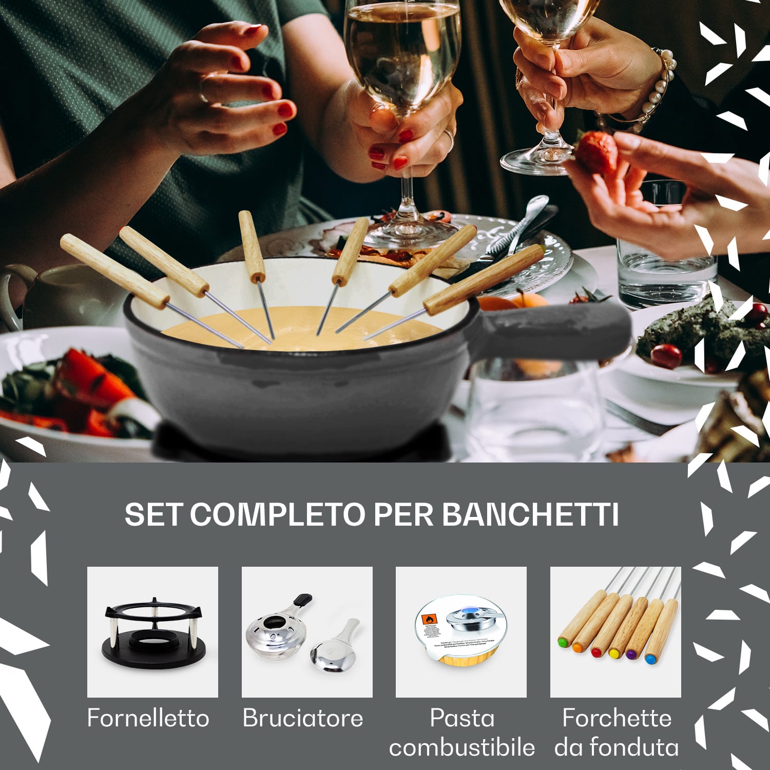 Klarstein Holsten - Set per fonduta, pentola, fornello, bruciatore, 6 forchette, 1,5 L, ghisa