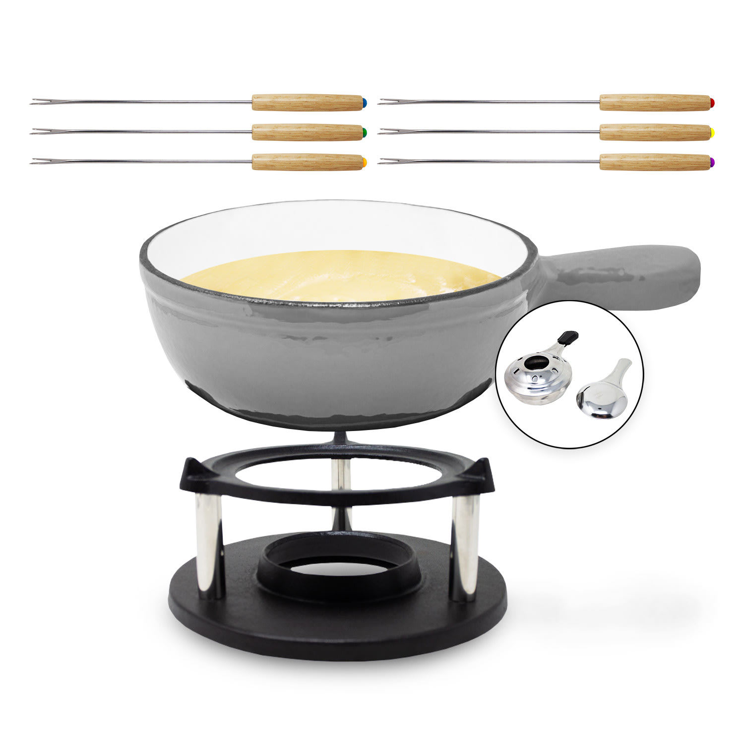Klarstein Holsten - Set per fonduta, pentola, fornello, bruciatore, 6 forchette, 1,5 L, ghisa