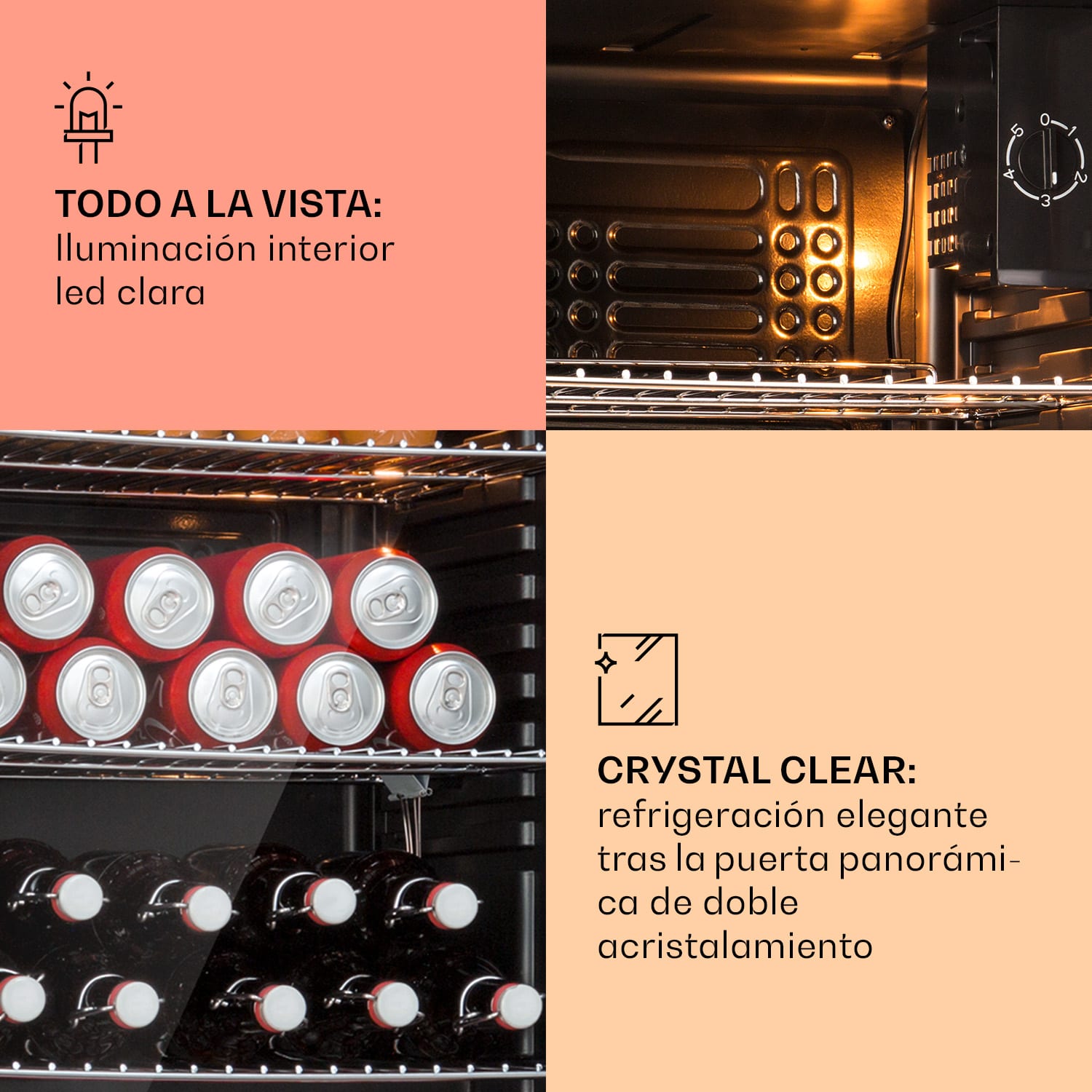 Klarstein Nevera Beersafe XXL 80 litros 3 estantes puerta de cristal panorámica
