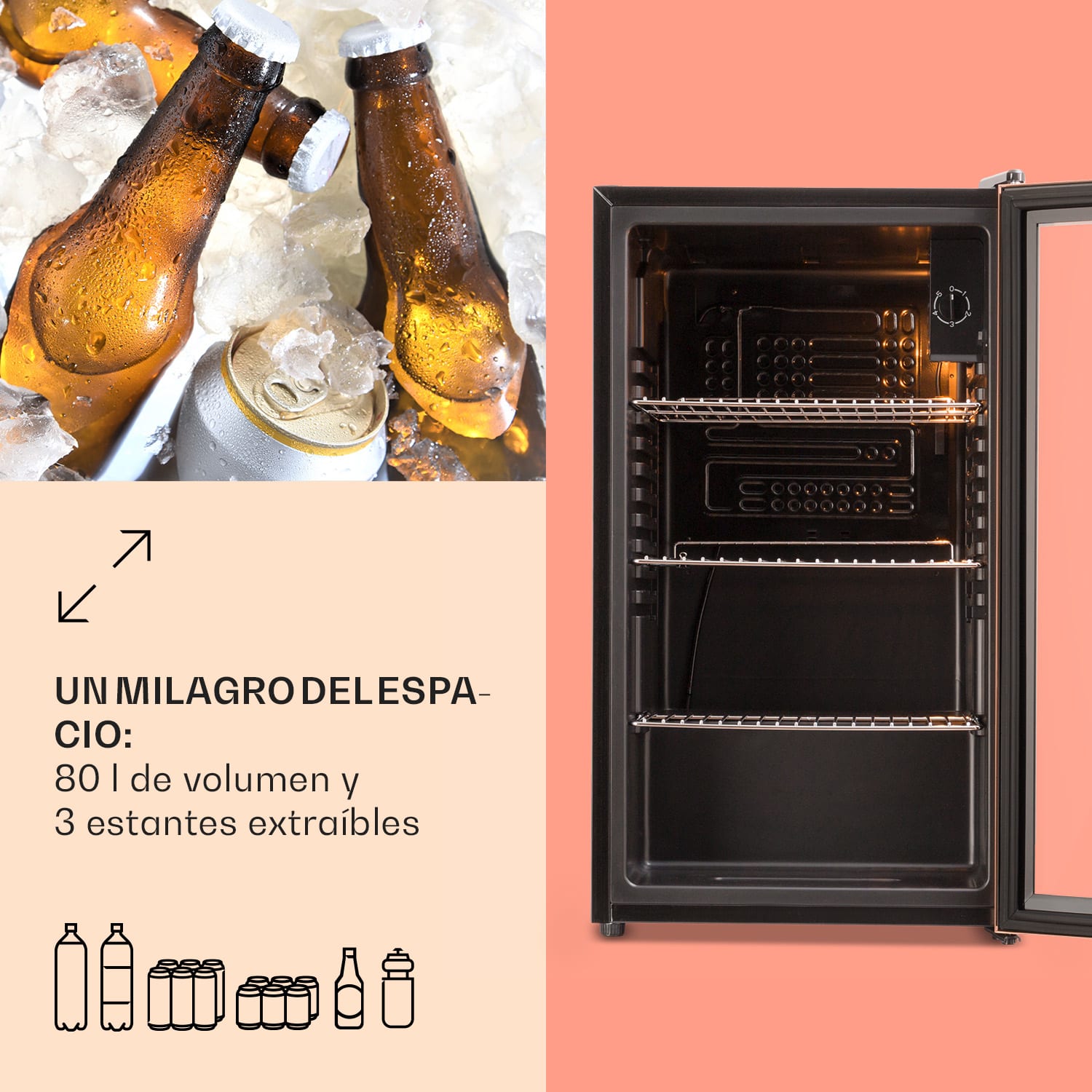 Klarstein Nevera Beersafe XXL 80 litros 3 estantes puerta de cristal panorámica