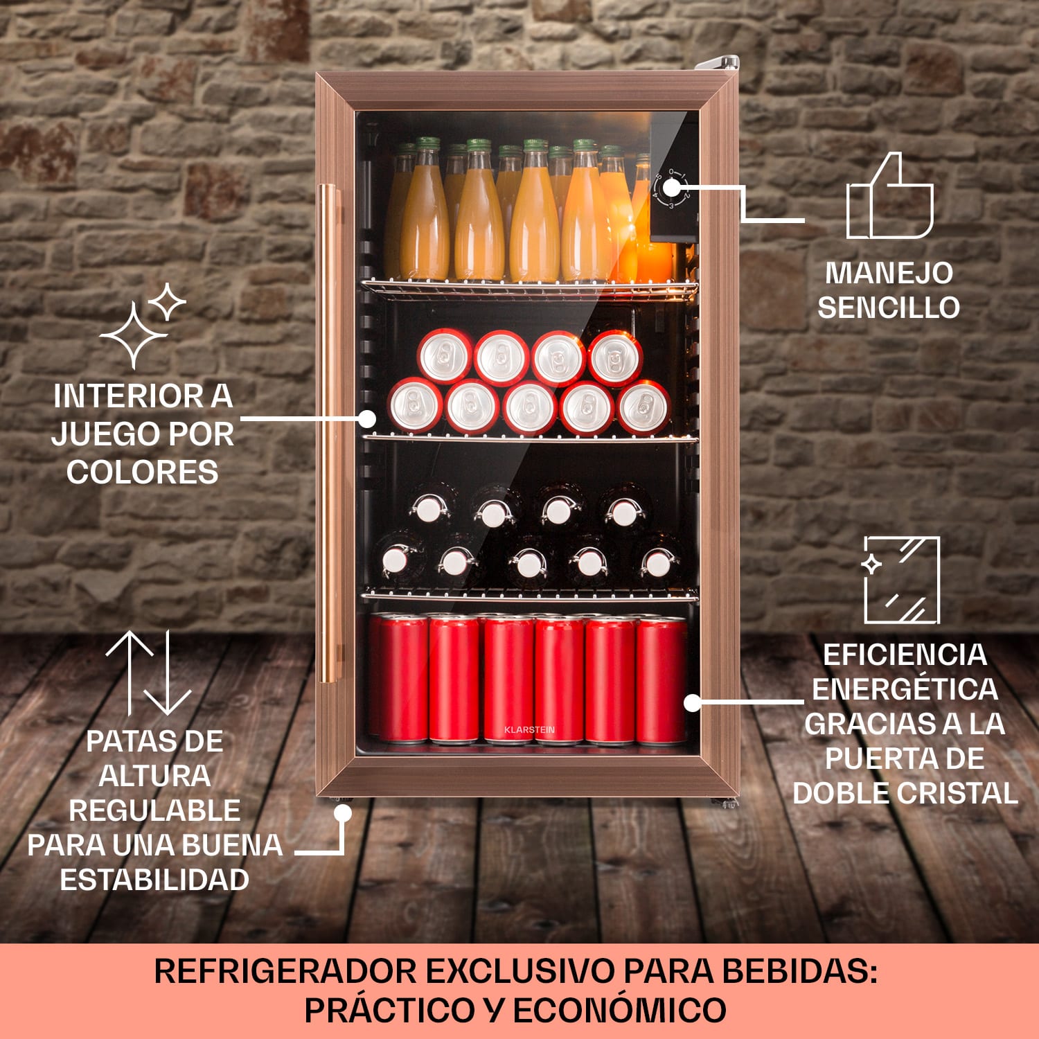 Klarstein Nevera Beersafe XXL 80 litros 3 estantes puerta de cristal panorámica