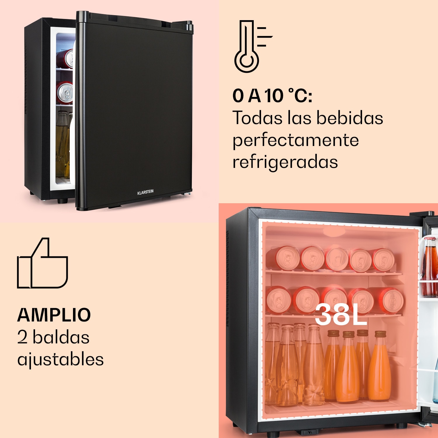 Klarstein Happy Hour 38 mininevera minibar nevera para bebidas 38 litros 26 dB