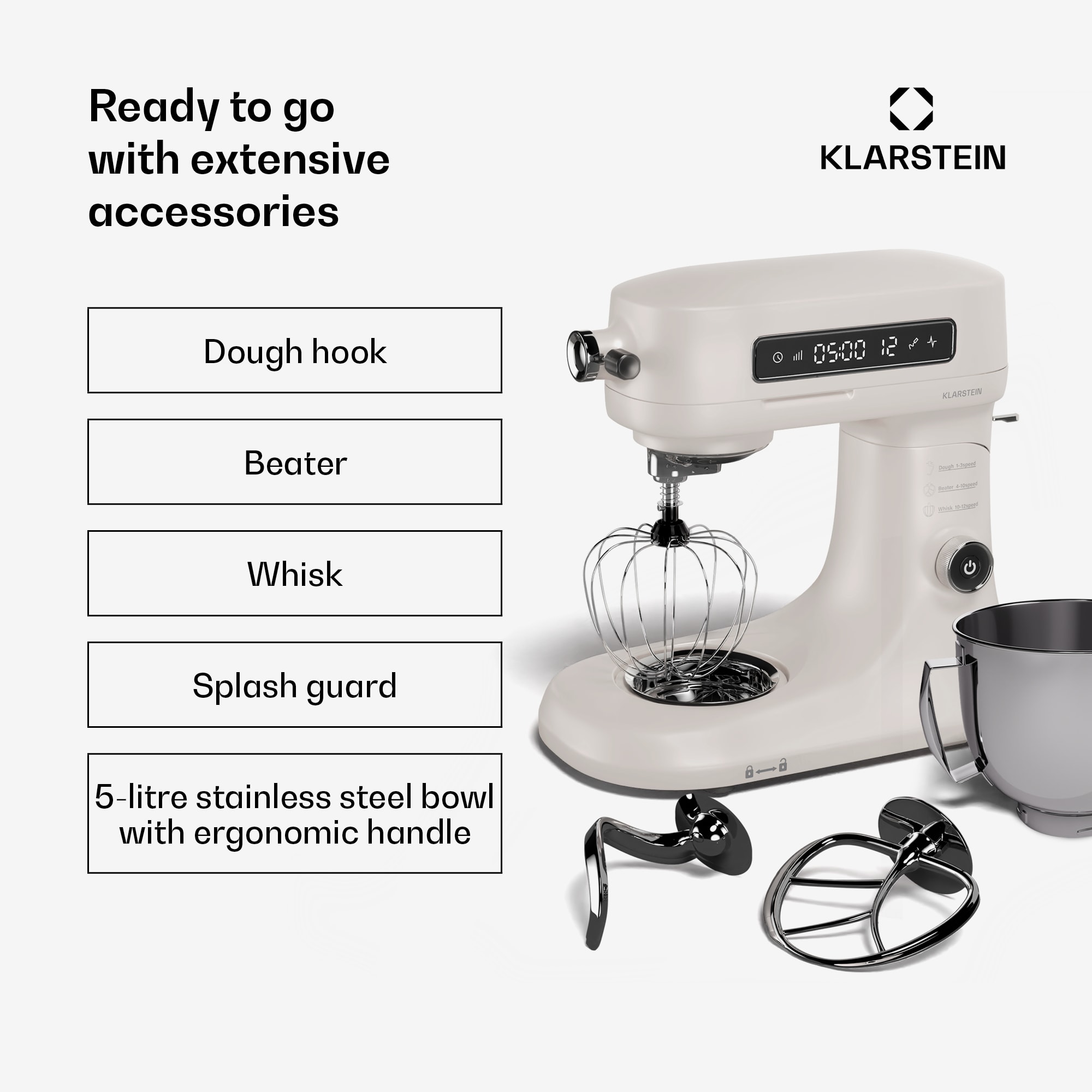 Klarstein Chiara food processor | 1600 watts | 12 settings | stainless steel bowl | LCD display | incl. accessories