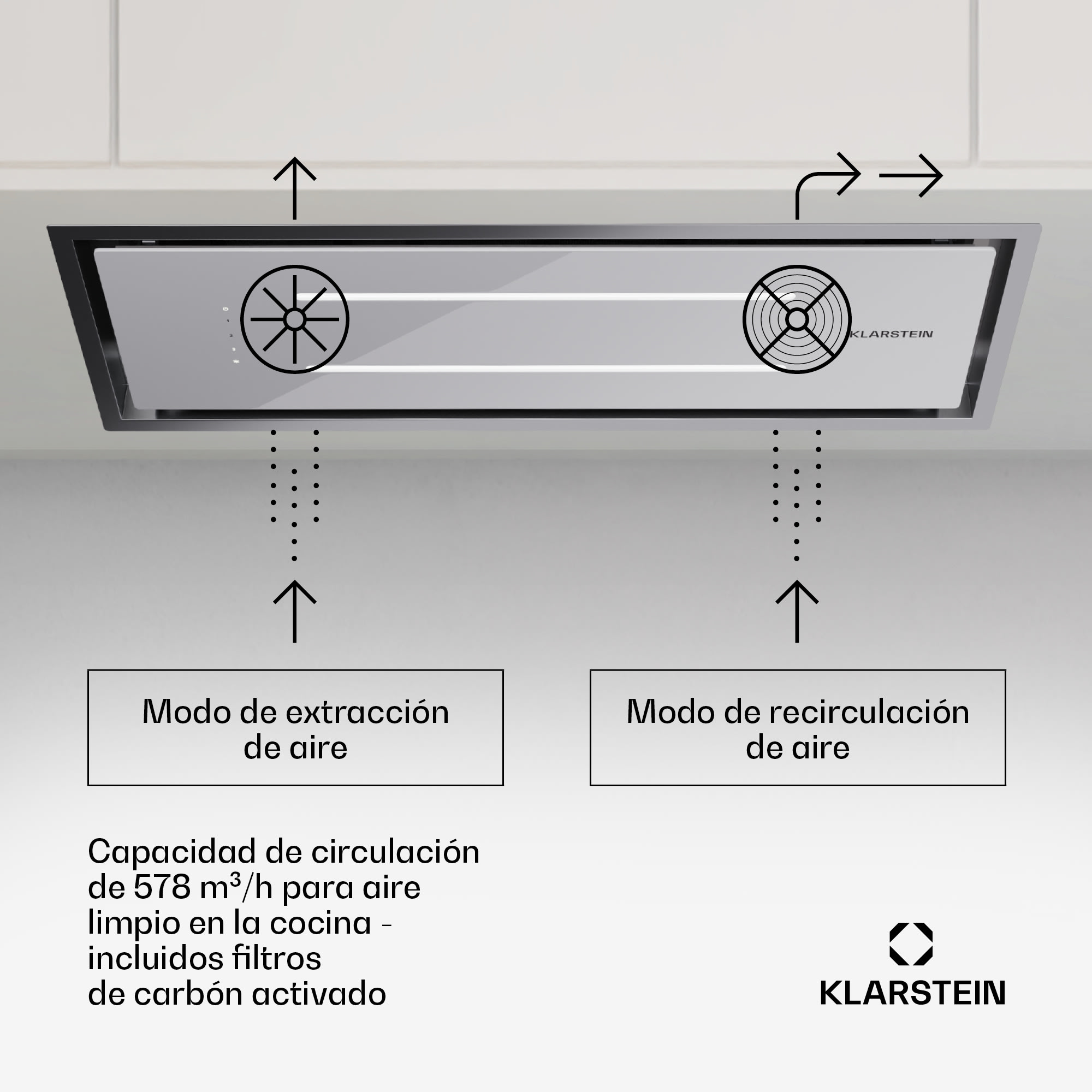 Klarstein High Line Eco 77 Campana de techo 77 cm 436 m³/h control remoto de etapas luz ambiental