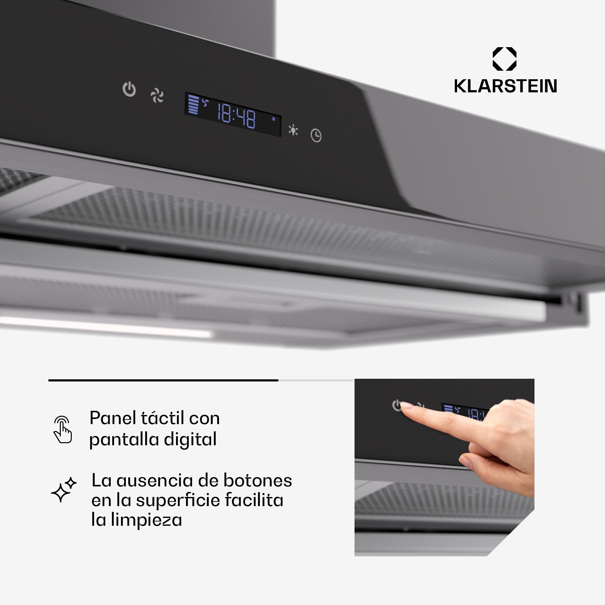 Klarstein Mariana Neo 90 campana plana 90cm 640 m³/h extracción LED