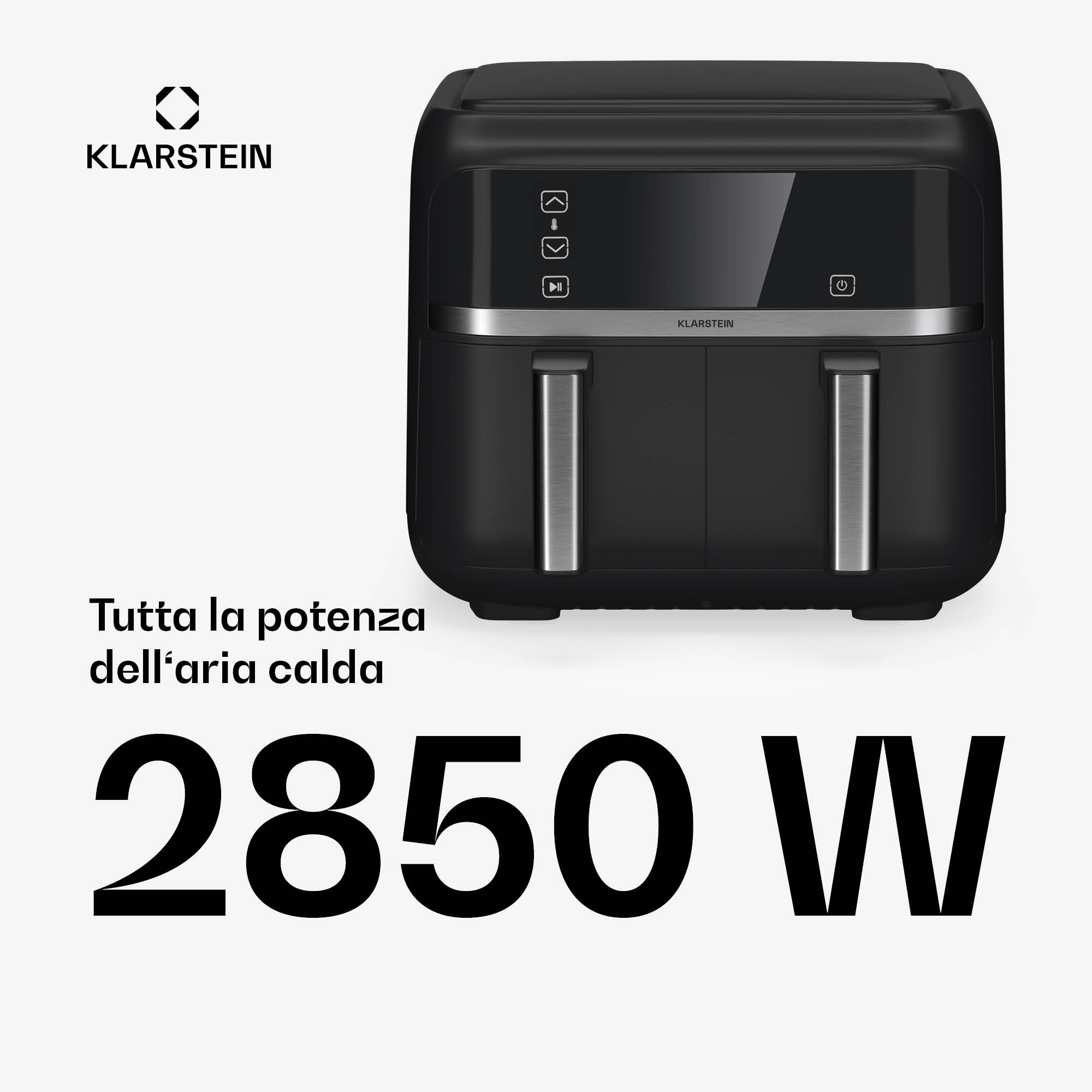 Klarstein VitaFry Duo - Friggitrice ad aria calda, 7,6 litri, 2 zone di cottura, 6 programmi