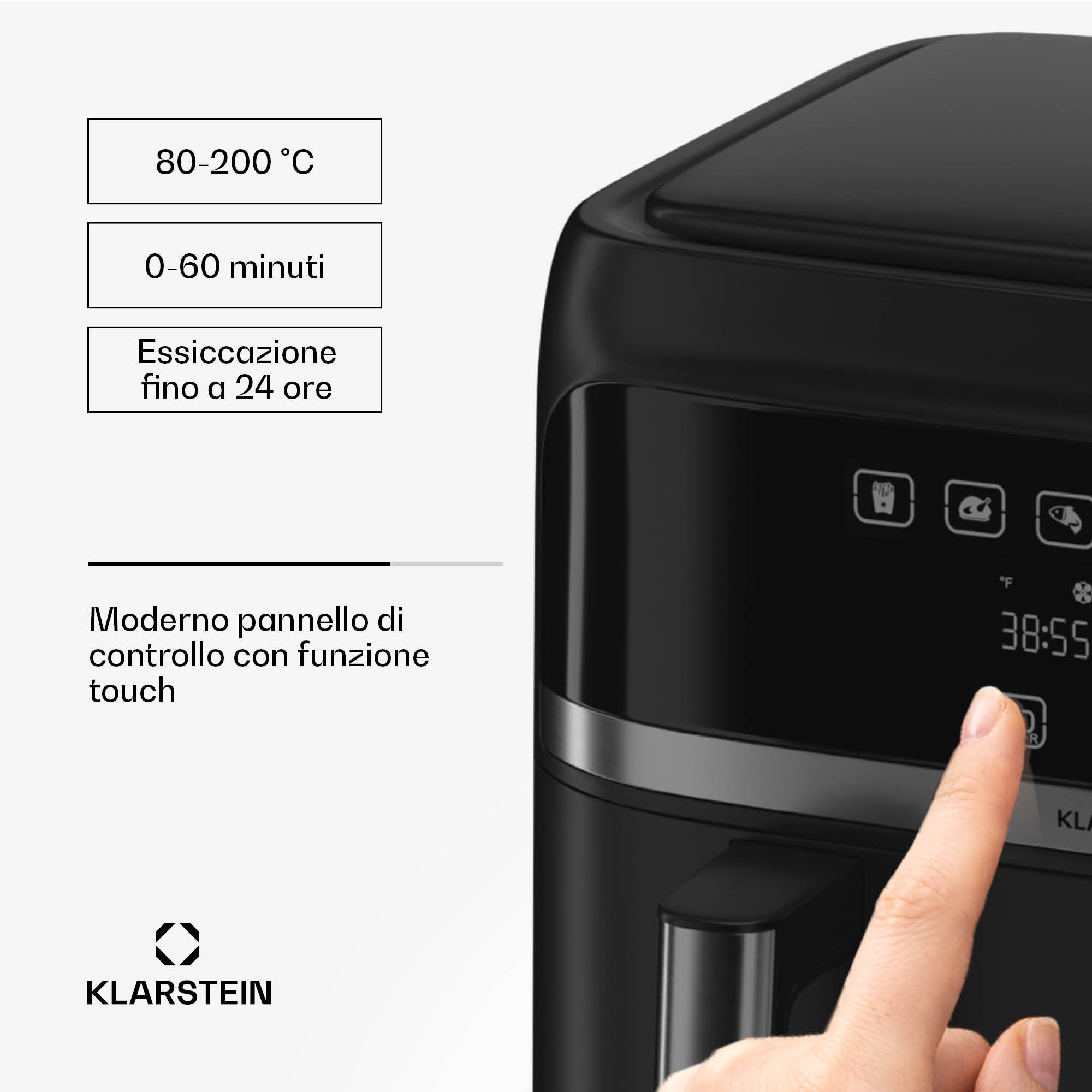 Klarstein VitaFry Duo - Friggitrice ad aria calda, 7,6 litri, 2 zone di cottura, 6 programmi
