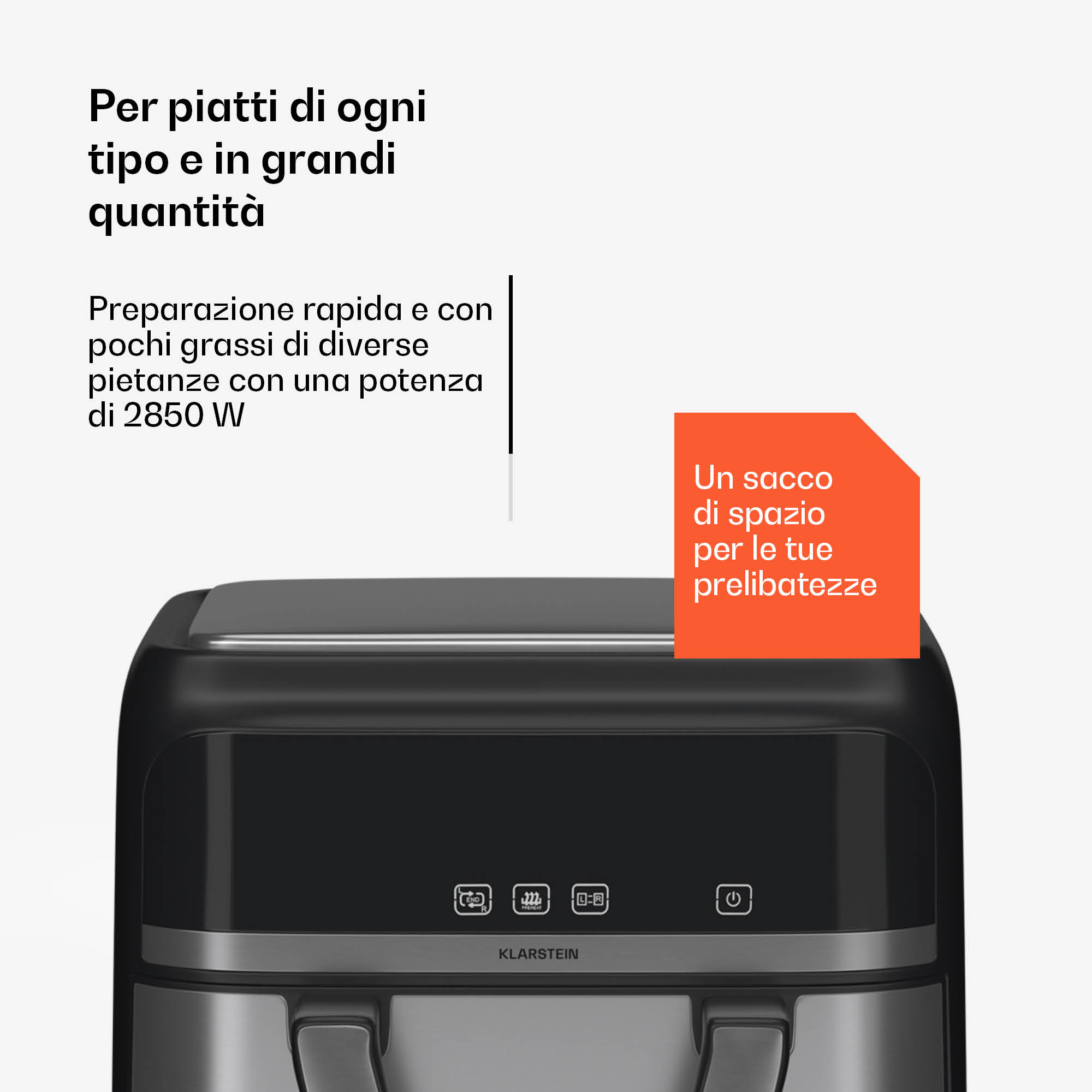 Klarstein VitaFry Duo Elegance - Friggitrice ad aria calda, 9 litri, 2 zone di cottura, 6 programmi