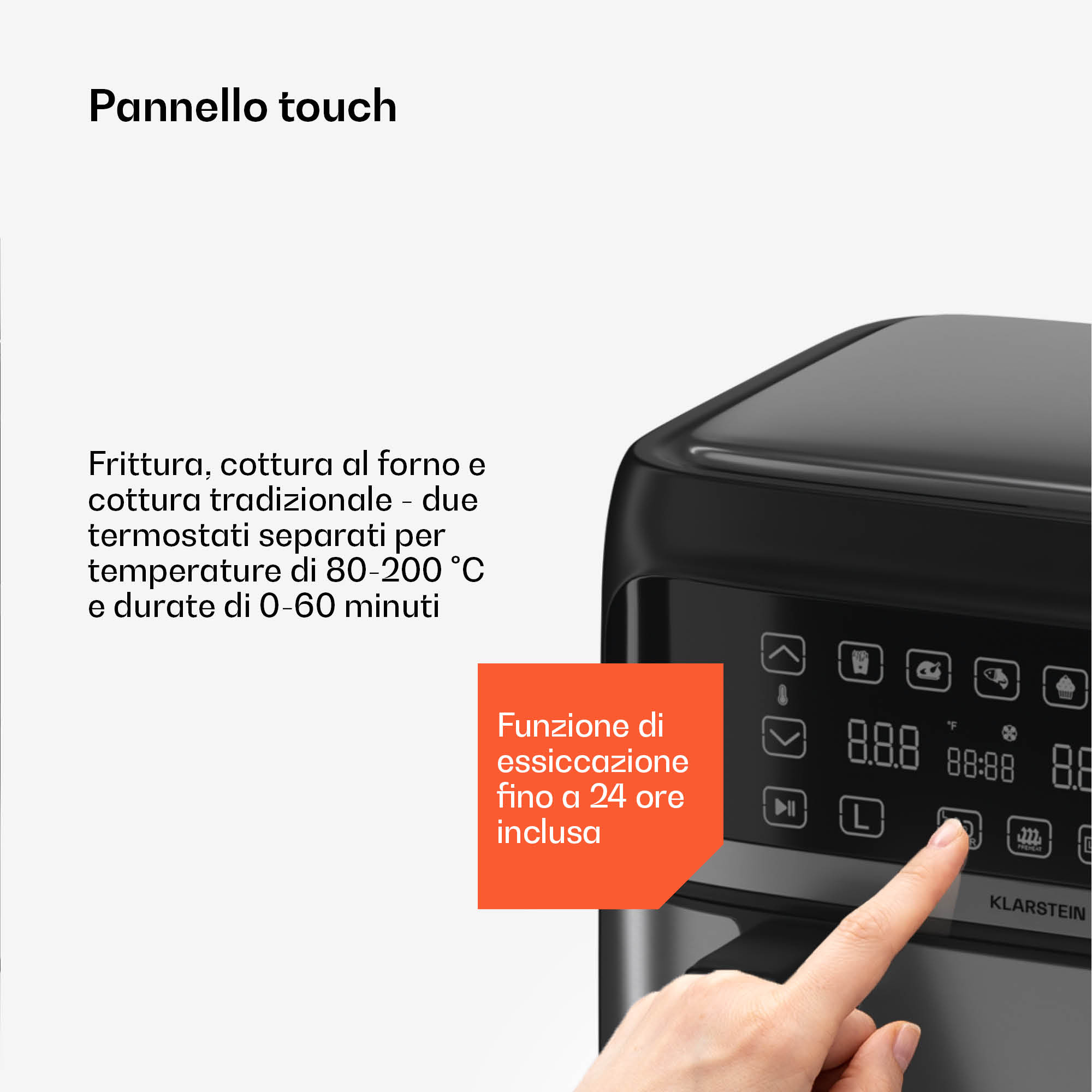 Klarstein VitaFry Duo Elegance - Friggitrice ad aria calda, 9 litri, 2 zone di cottura, 6 programmi