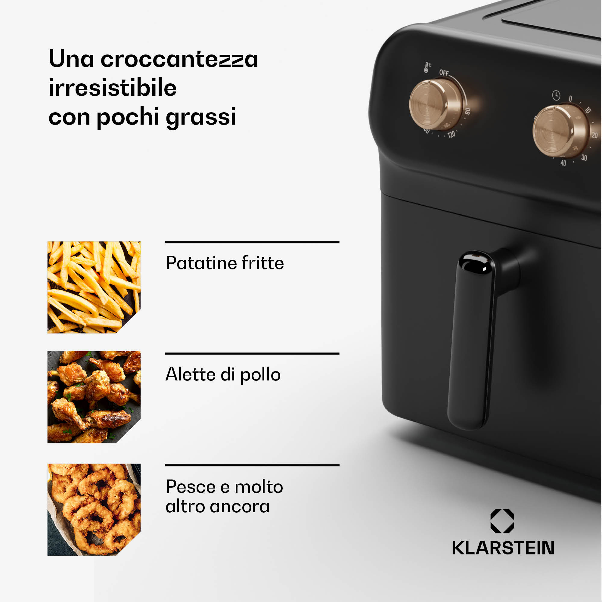 Klarstein AeroCrisp 9 - Friggitrice ad aria calda, 1900 W, 9 litri, manopole