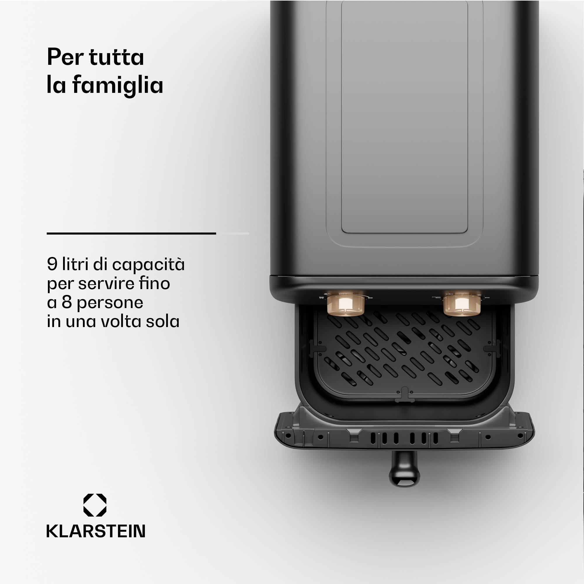 Klarstein AeroCrisp 9 - Friggitrice ad aria calda, 1900 W, 9 litri, manopole