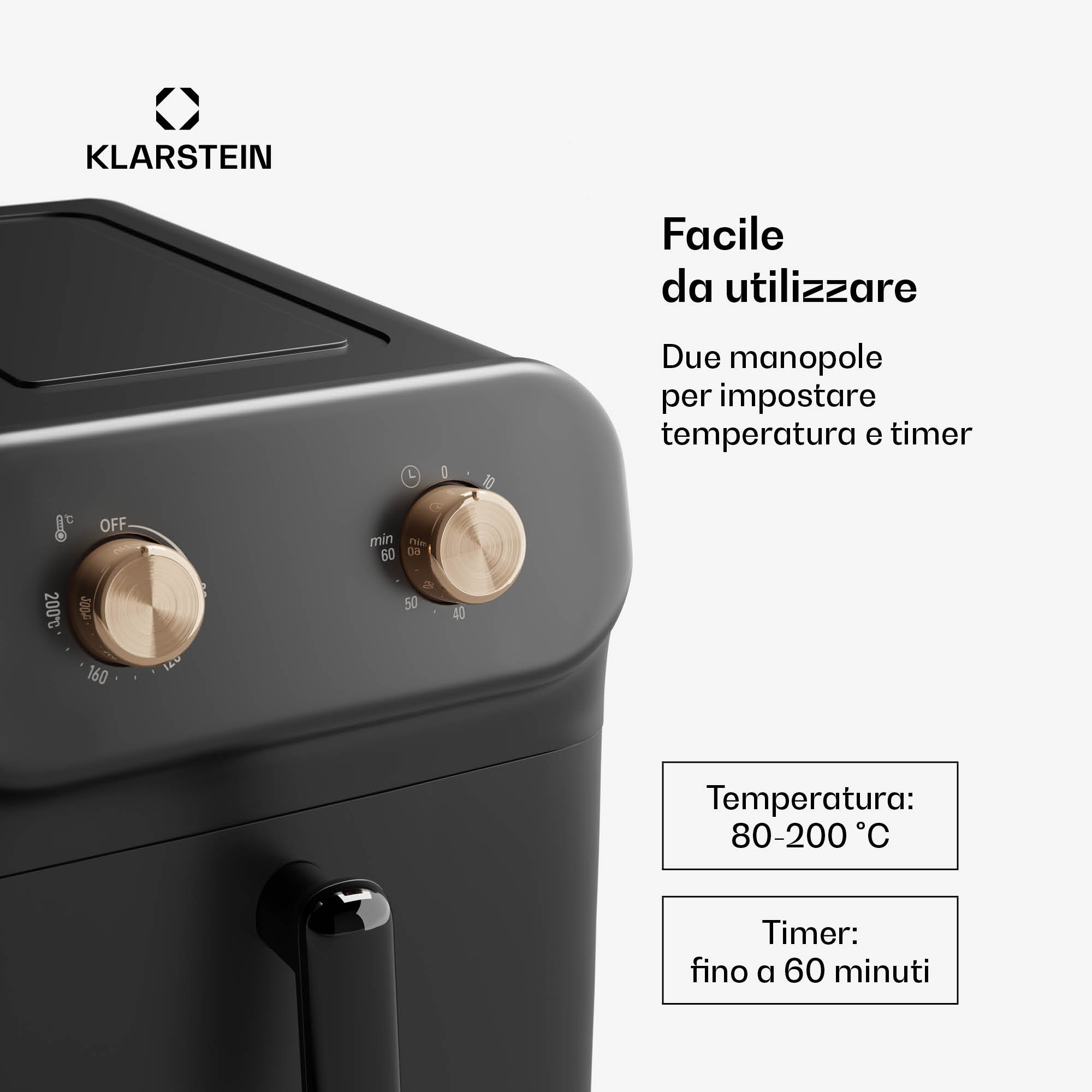 Klarstein AeroCrisp 9 - Friggitrice ad aria calda, 1900 W, 9 litri, manopole