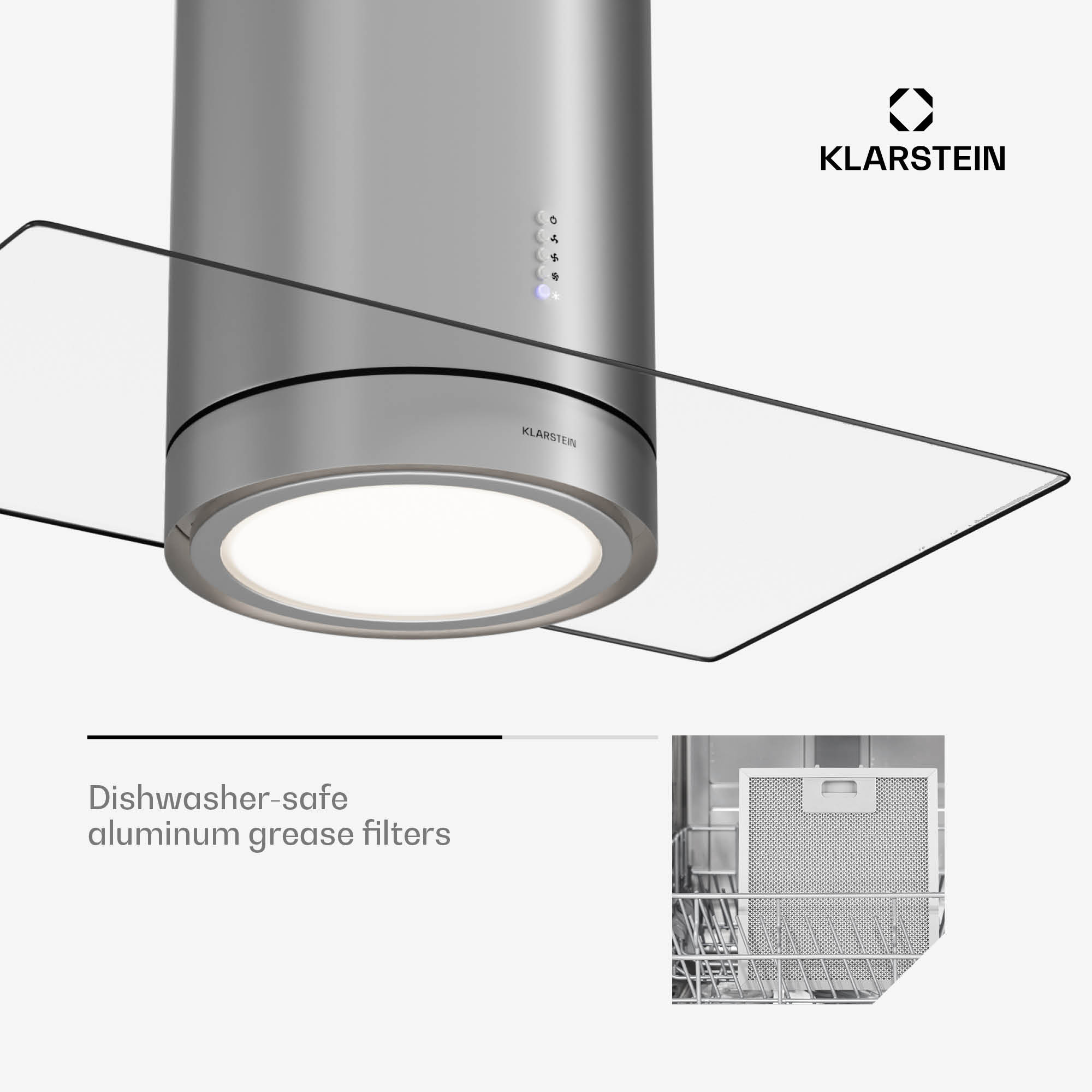 Klarstein Beretta Premium island extractor hood app exhaust/recirculating air 544 m³/h LED activated carbon filter