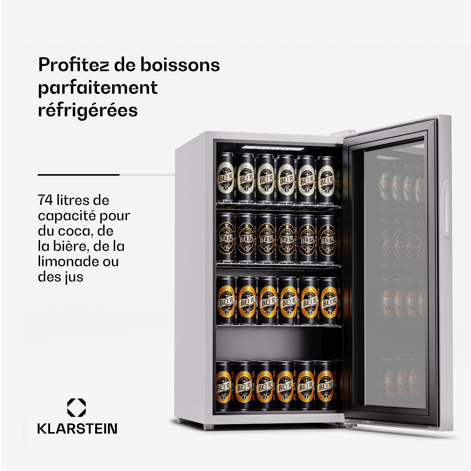 Klarstein Nevera Beersafe 74 litros Slim, 3 estantes, puerta de cristal panorámica