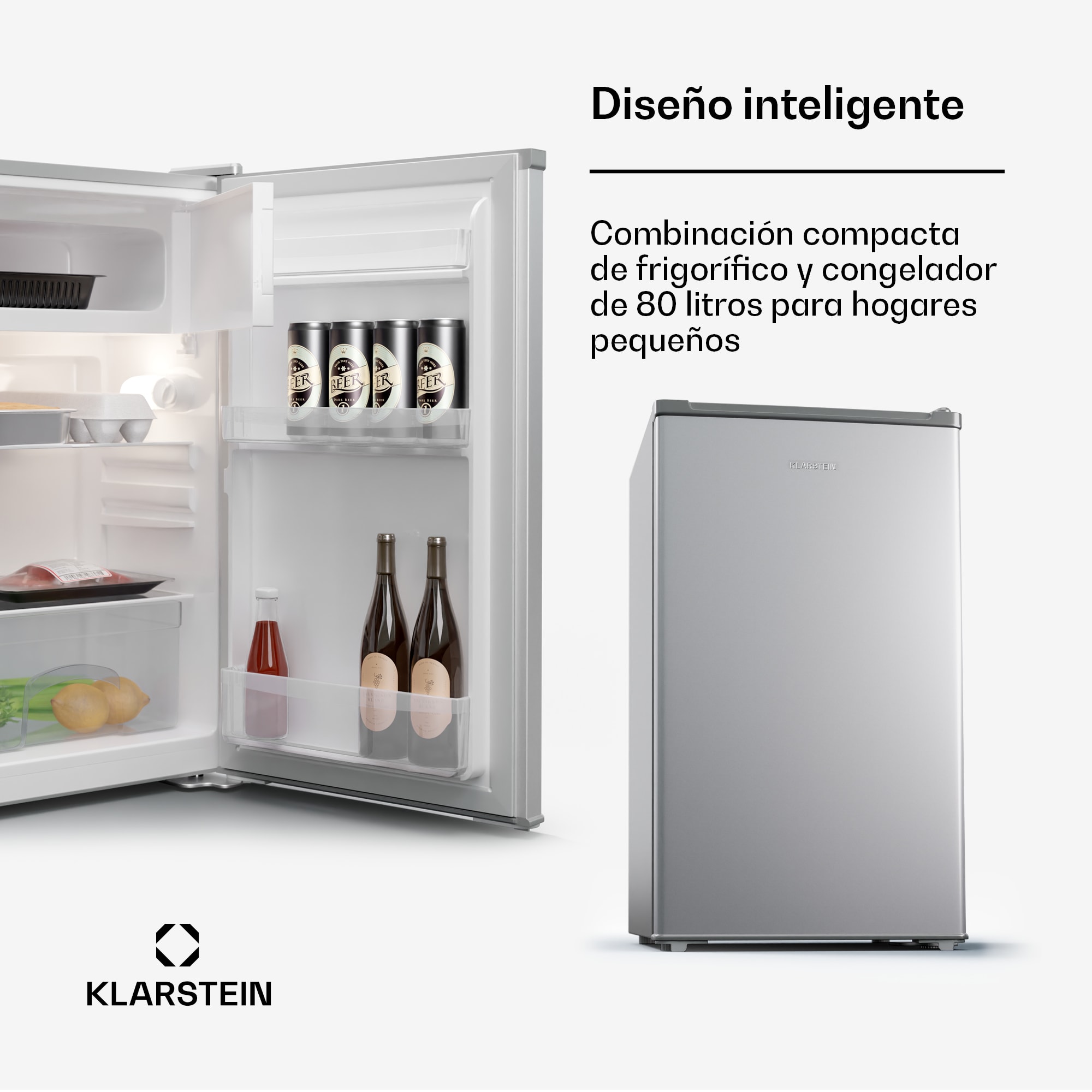 Klarstein Cool Cousin combi de frigorífico y congelador 70/11 Litros 40 dB