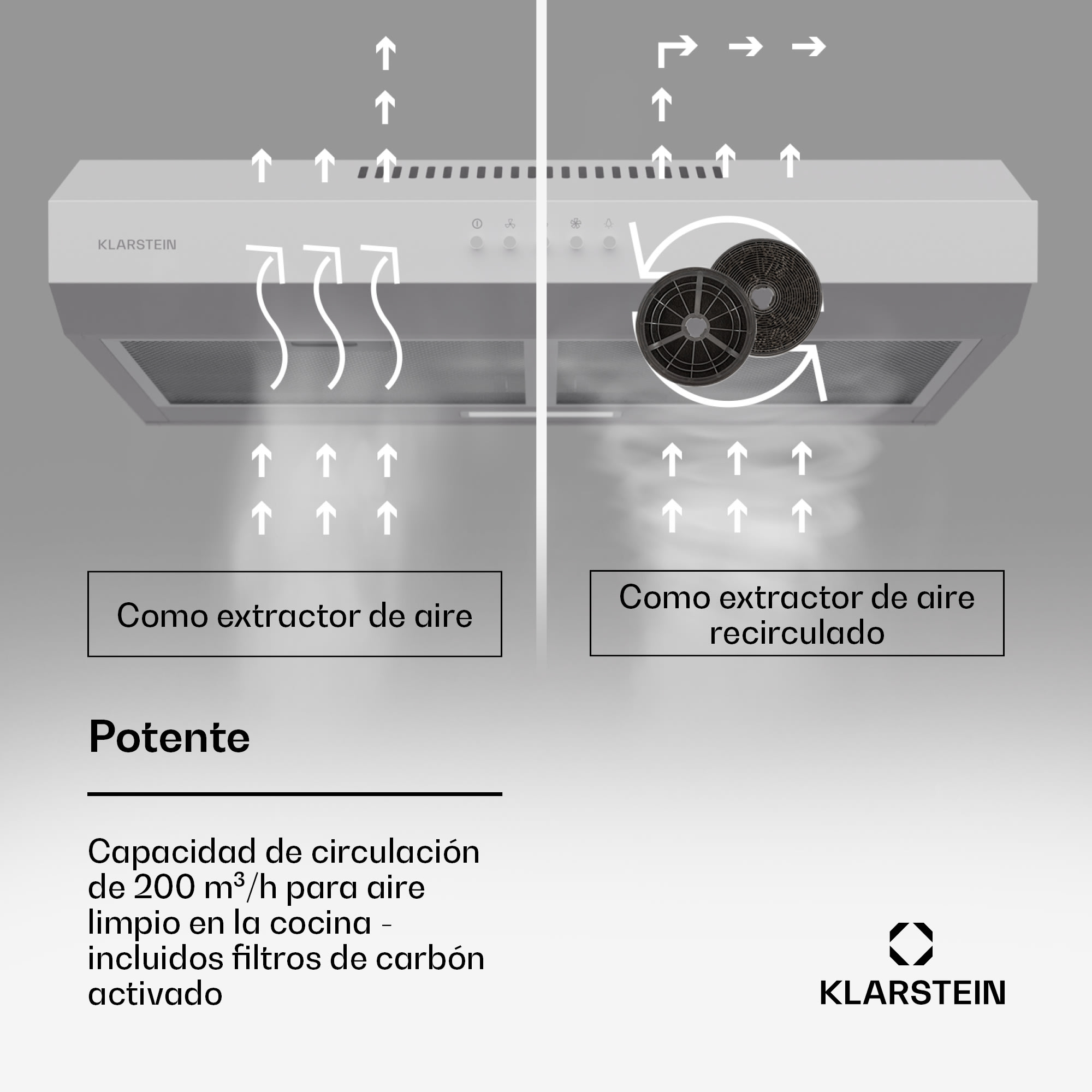 Klarstein Campana extractora de montaje bajo Contempo 60 60cm 200m³/h LED acero inoxidable acrílico