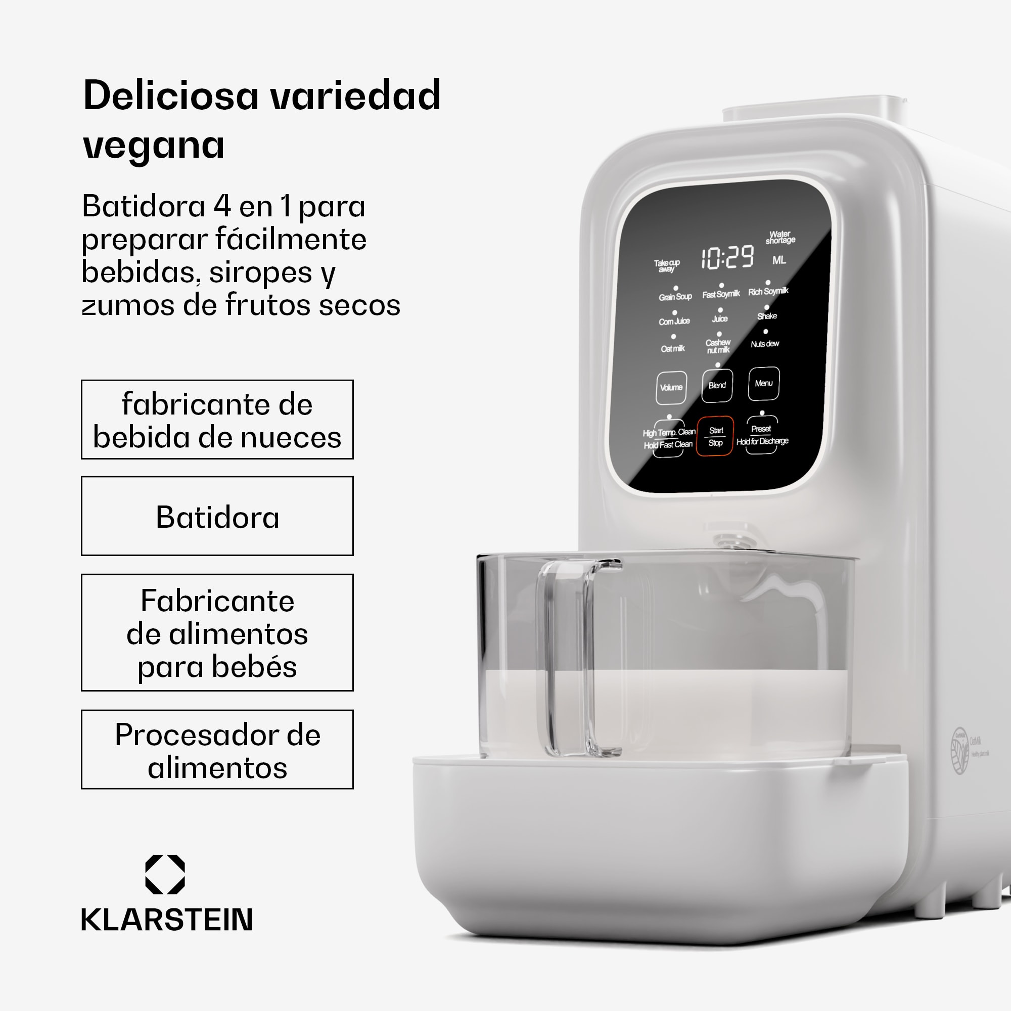 Klarstein Loire 4 en 1 Vegan Drink Maker 800/1200W 1200ml Touch depósito de agua extraíble