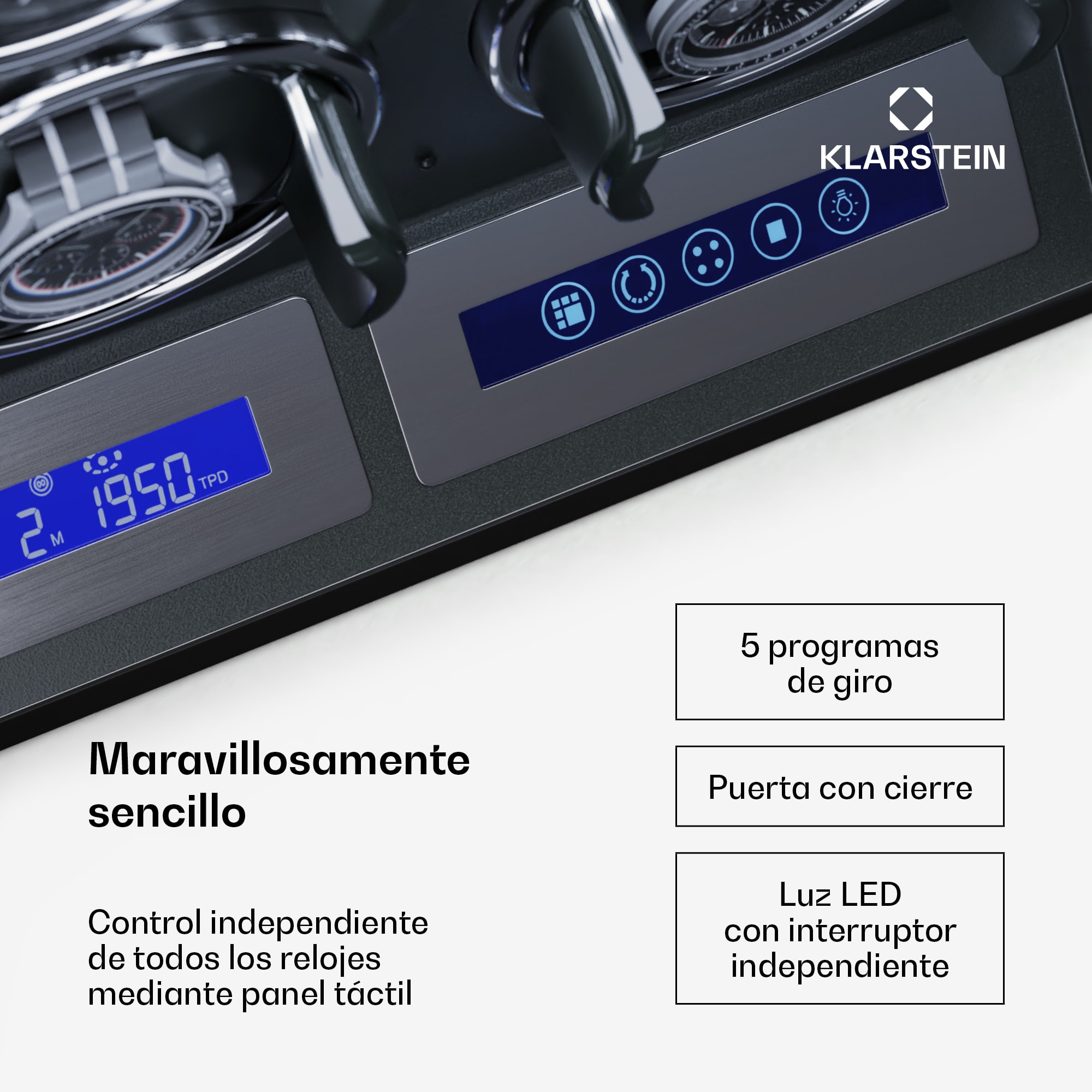 Klarstein Sarthe 6 cargador 6 relojes 5 modos de rotación Mando a distancia táctil LED