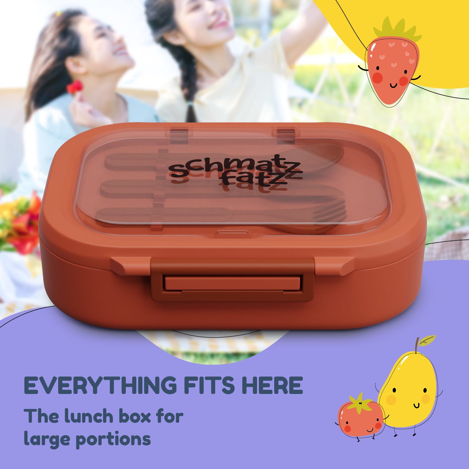 Klarstein Bunko lunch box 3 compartments incl. 3 pcs. Cutlery: approx. 21 x 14.5 x 5.5 cm