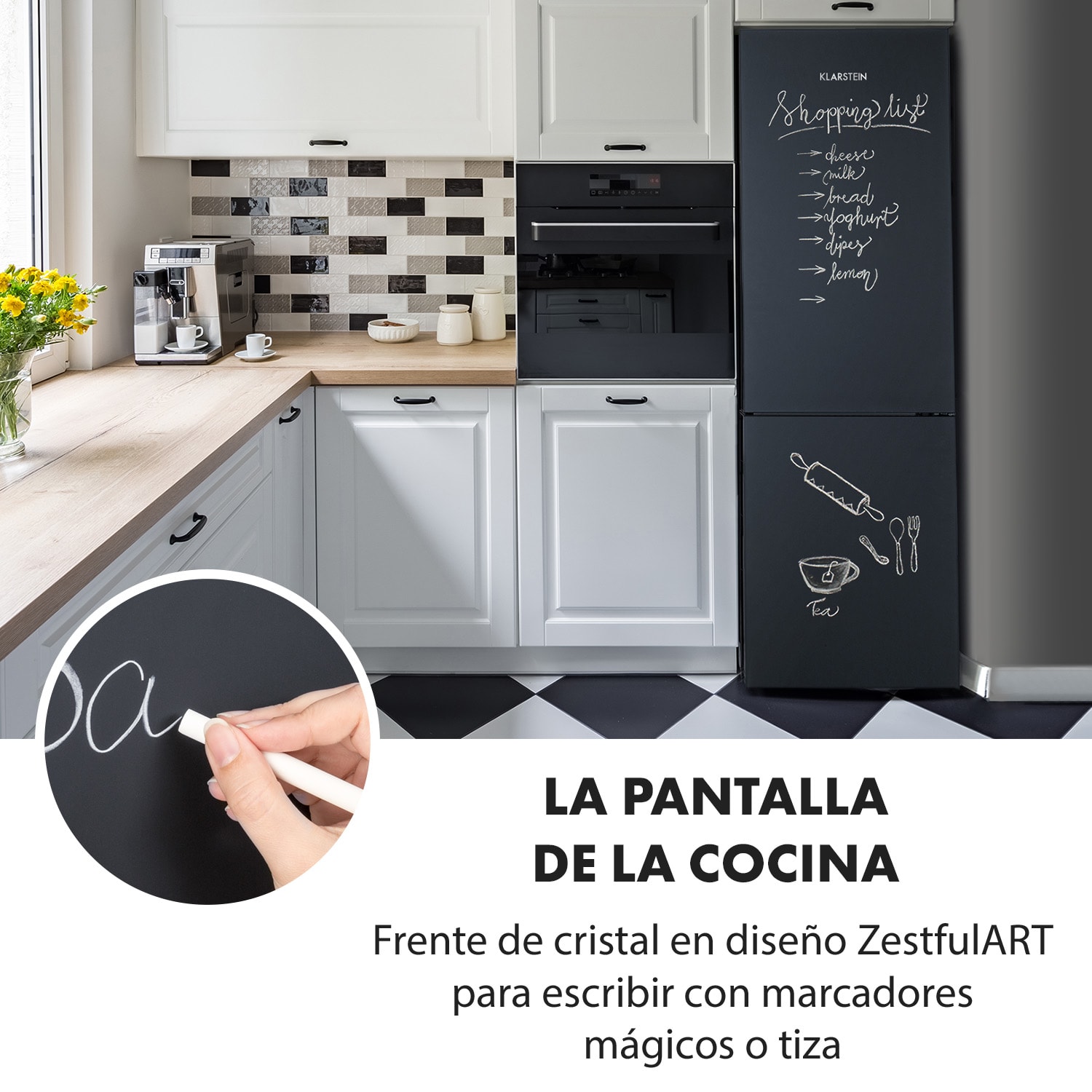 Klarstein Miro XL Combi de frigorífico y congelador 180/69 l Efecto pizarra negra