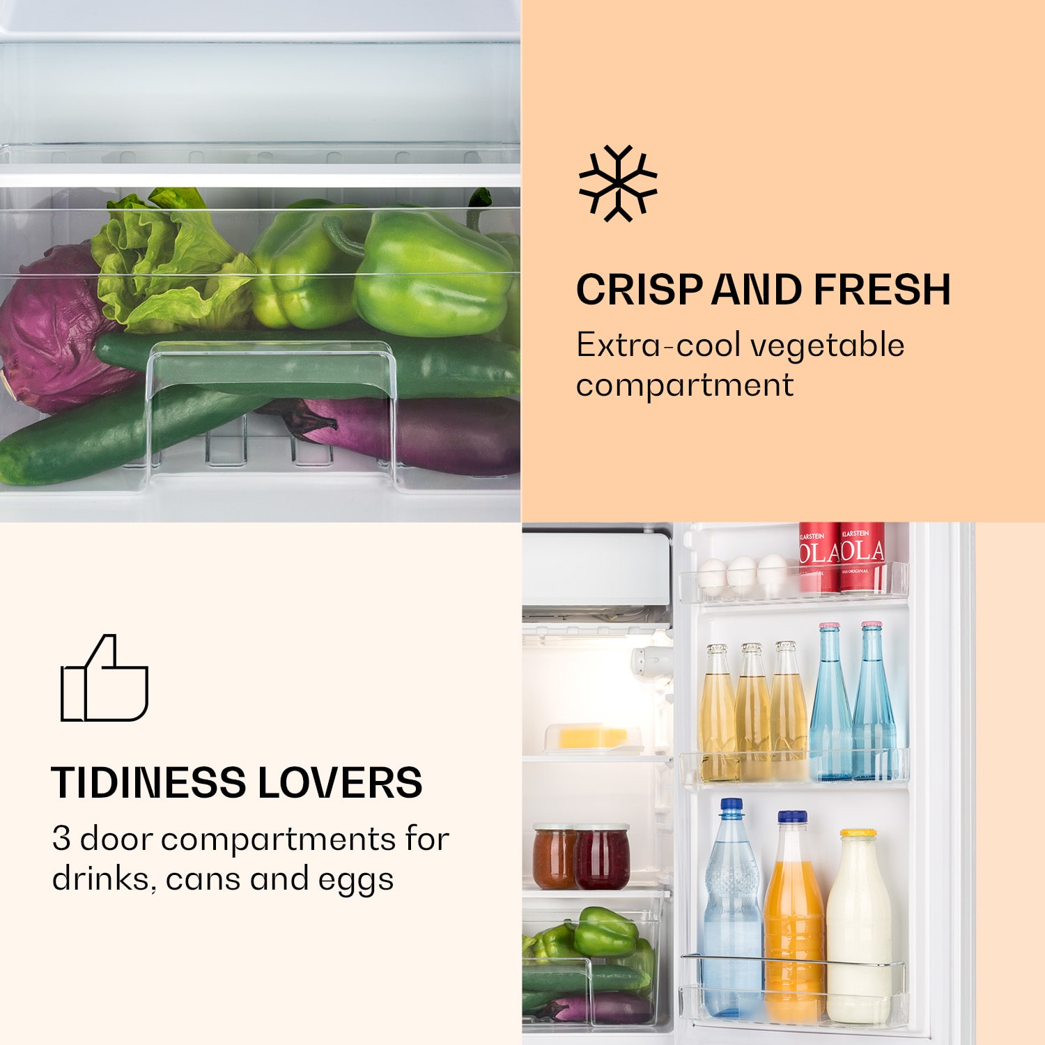 Klarstein Luminance Frost Fridge 91L Crisper Compartment 2 Glass Shelves