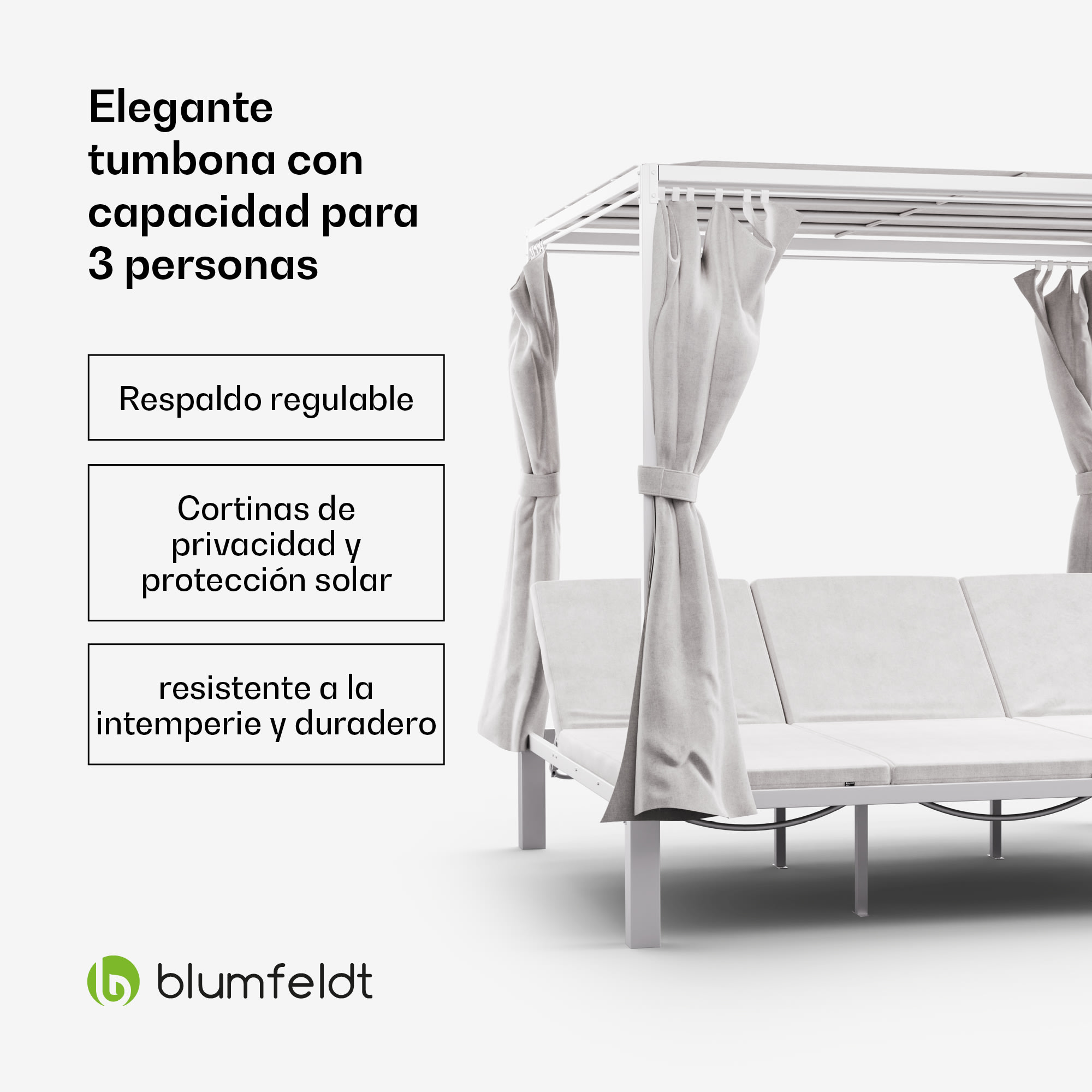 Blumfeldt Tumbona Triple Eremitage | protección solar | hasta 3 personas | marco de aluminio | resistente a la intemperie