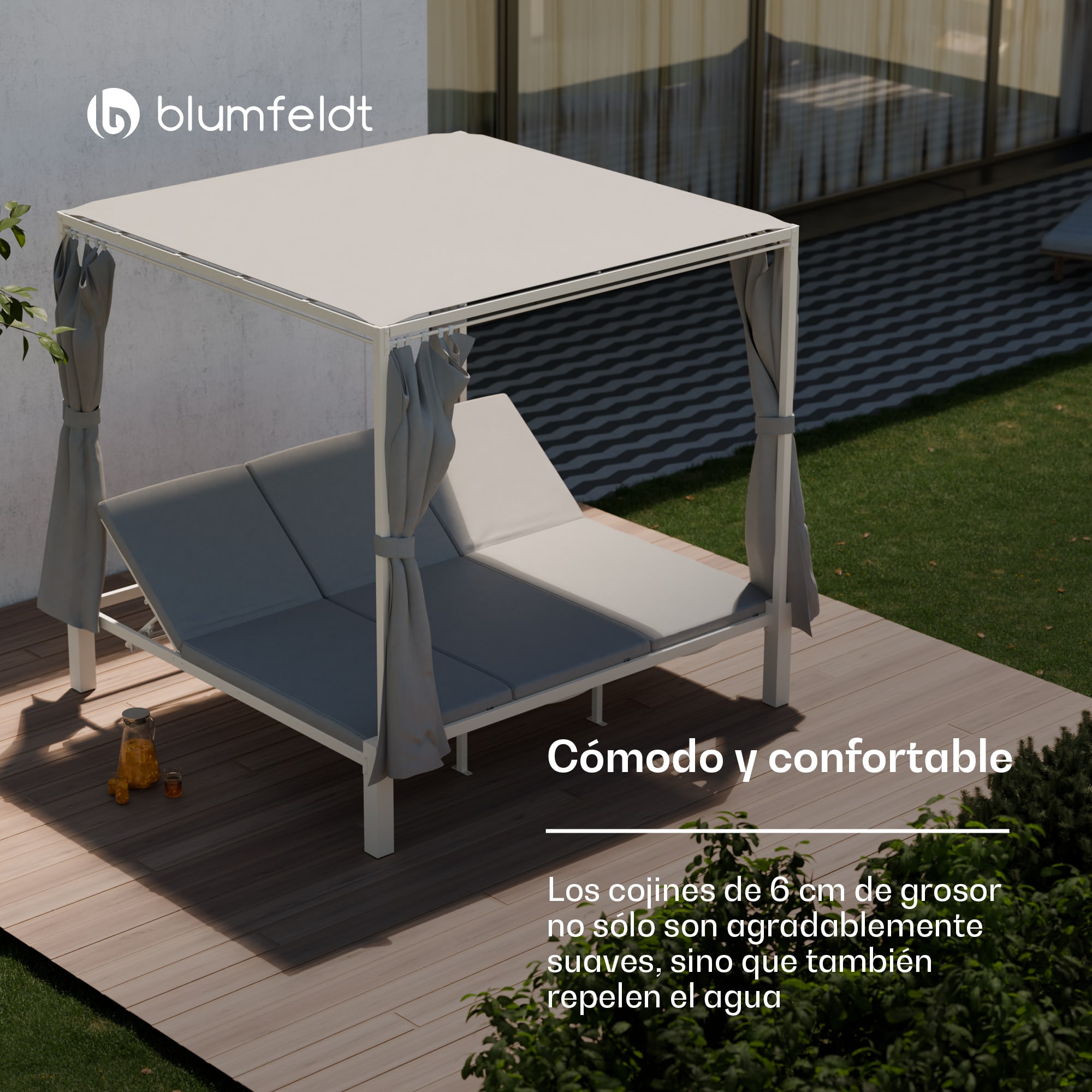 Blumfeldt Tumbona Triple Eremitage | protección solar | hasta 3 personas | marco de aluminio | resistente a la intemperie