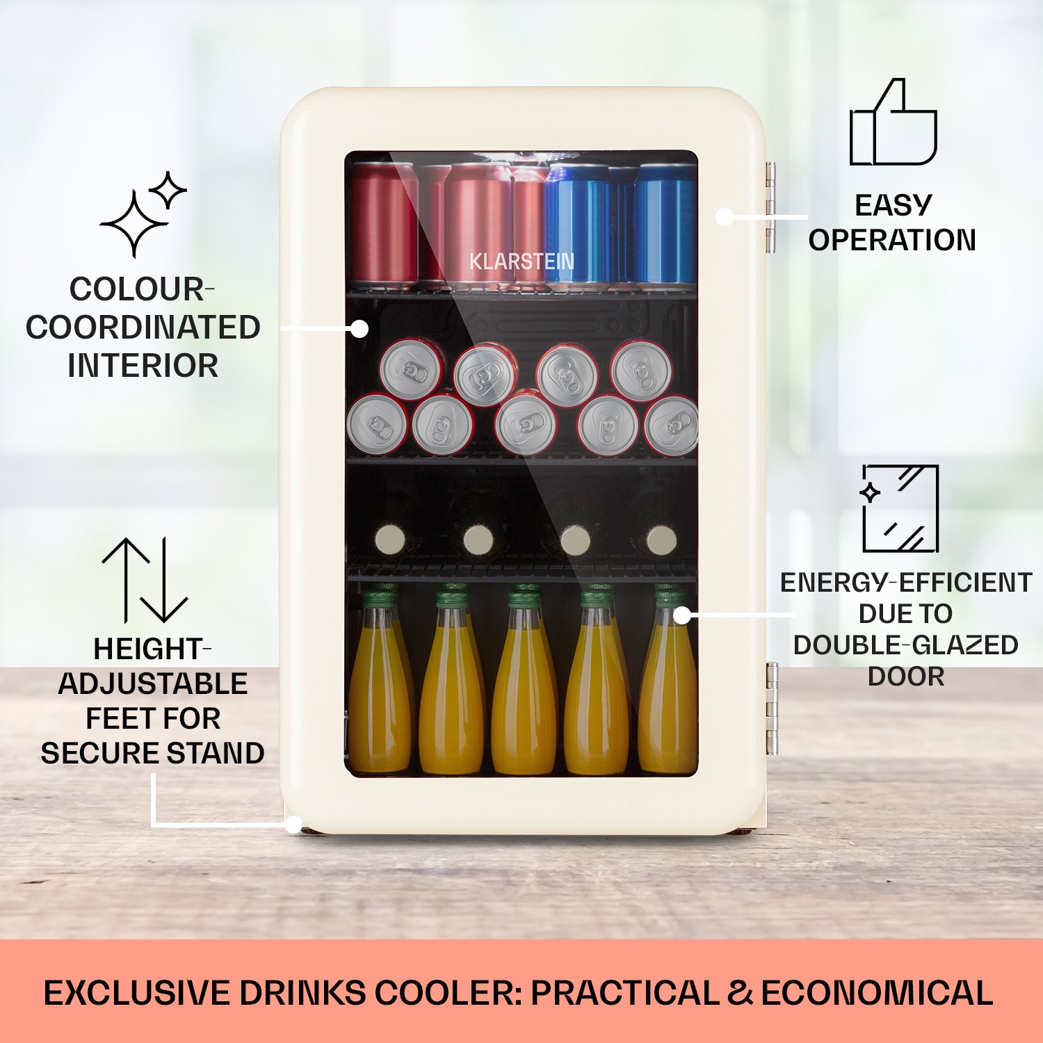 Klarstein PopLife 70 Beverage Cooler Refrigerator 70 litres 0-10 C retro design LED