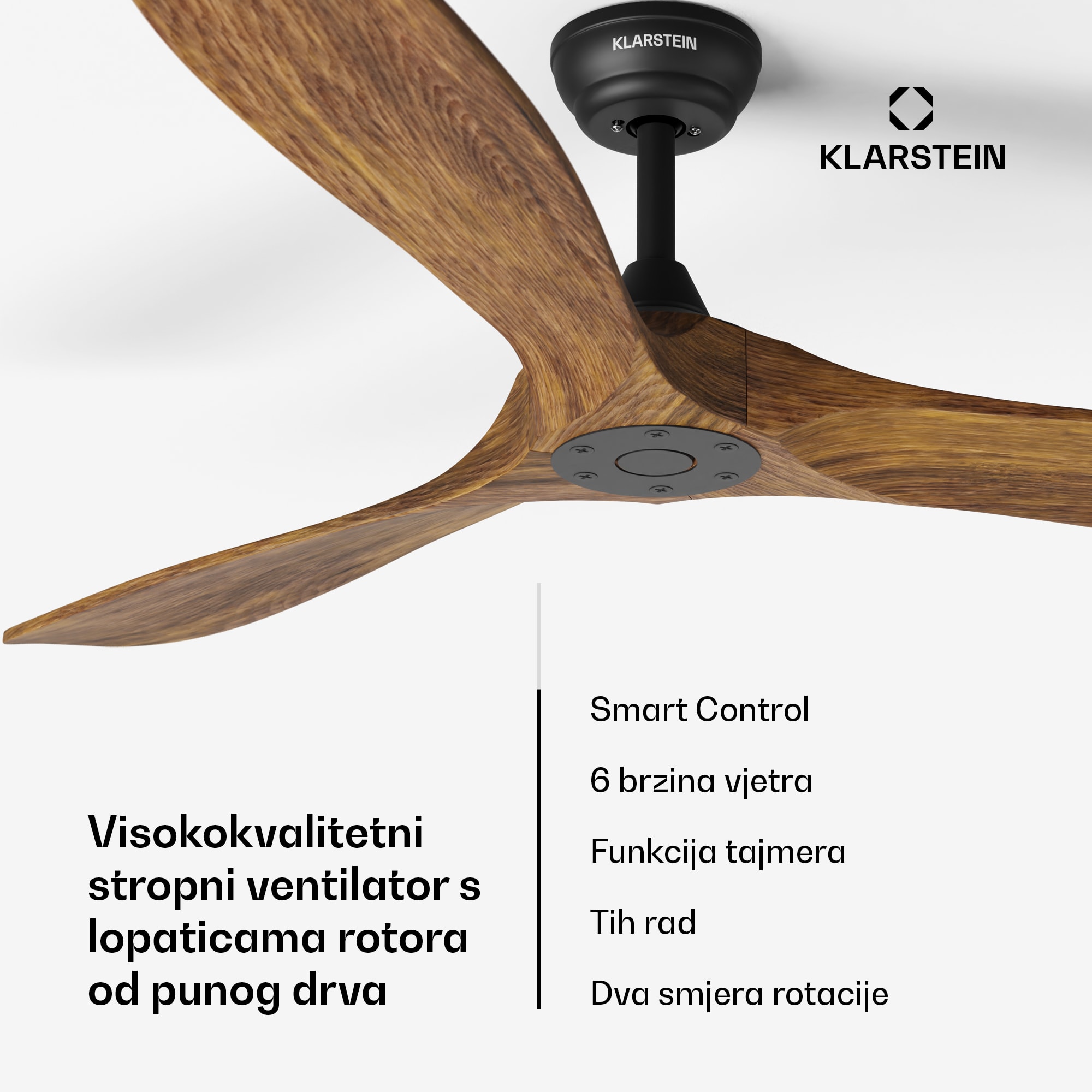 Klarstein Pametni stropni ventilator Bahama Breeze, lopatice rotora od punog drva, daljinski upravljač + upravljanje pomoću aplikacije