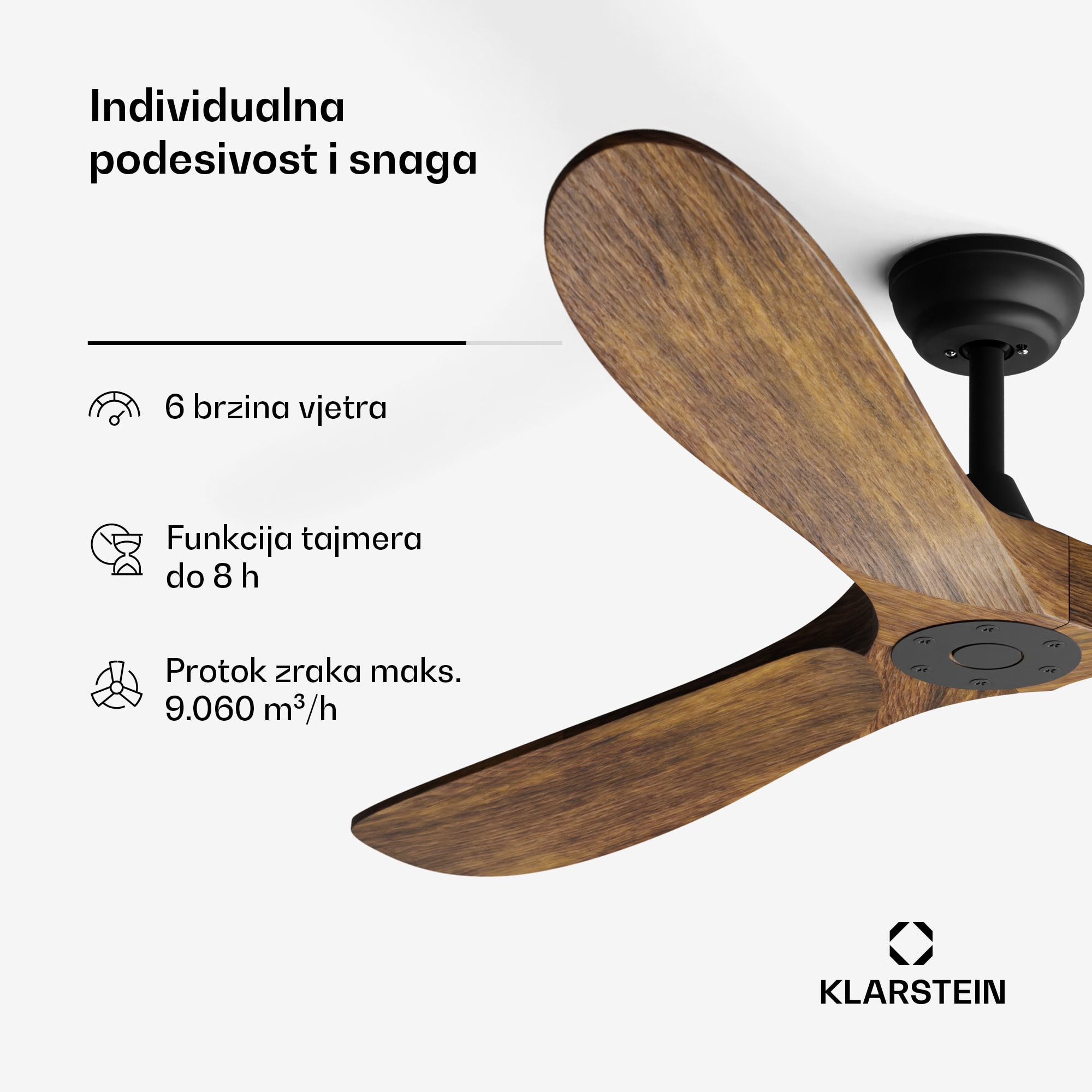 Klarstein Pametni stropni ventilator Bahama Breeze, lopatice rotora od punog drva, daljinski upravljač + upravljanje pomoću aplikacije