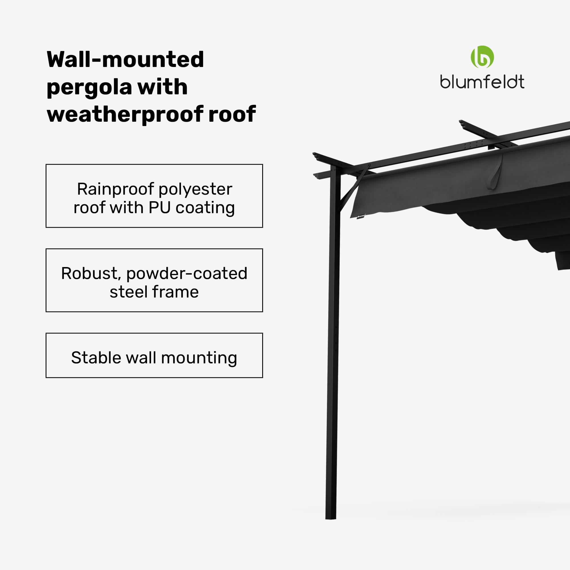NA Blumfeldt Pantheon Wall - Pergola, 3x3m, fissaggio alla parete, resistente alle intemperie, acciaio verniciato a polveri - 2