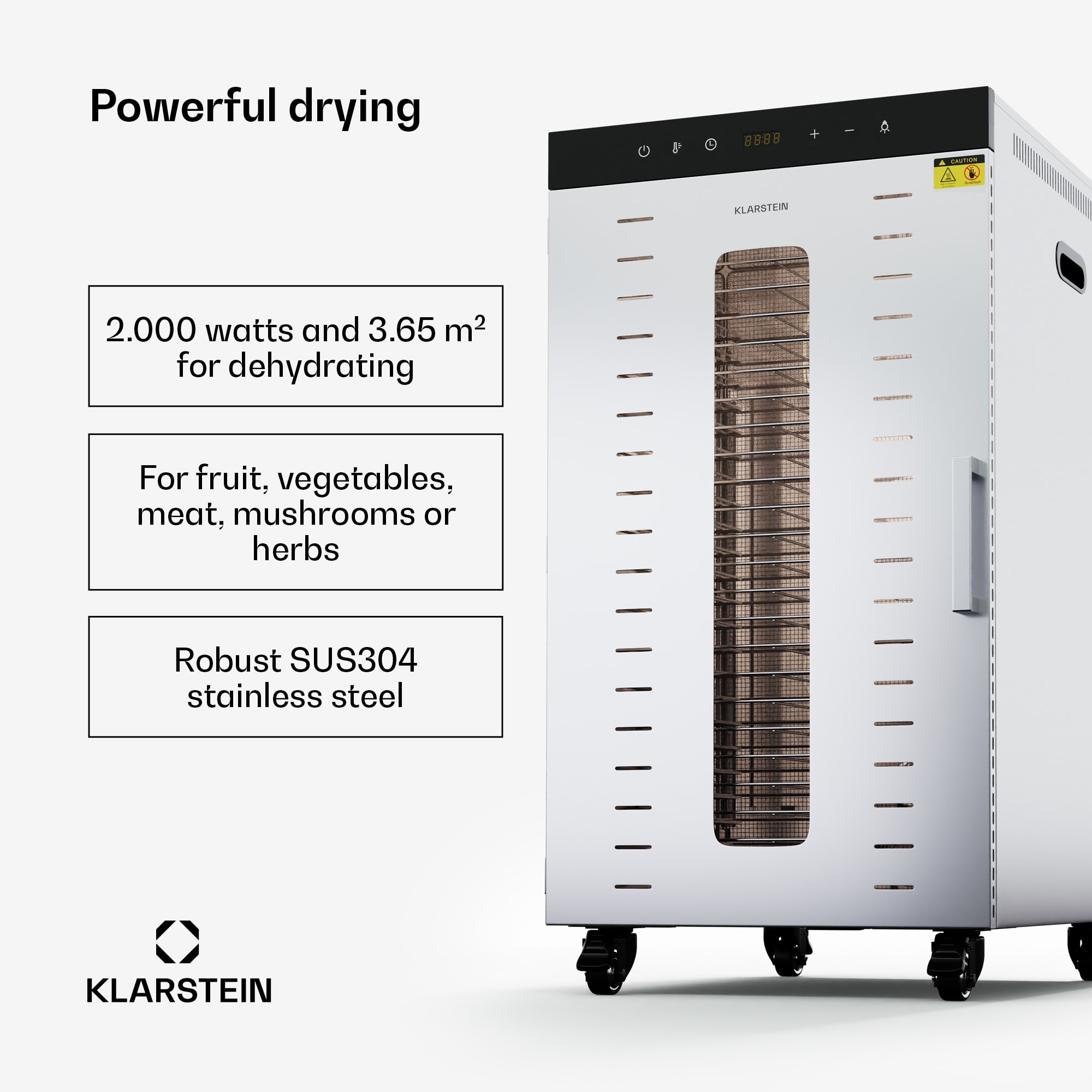 Klarstein MasterJerky 350 dehydrator with 2,000 W temperature range from 30 - 90 C with 24h timer stainless steel