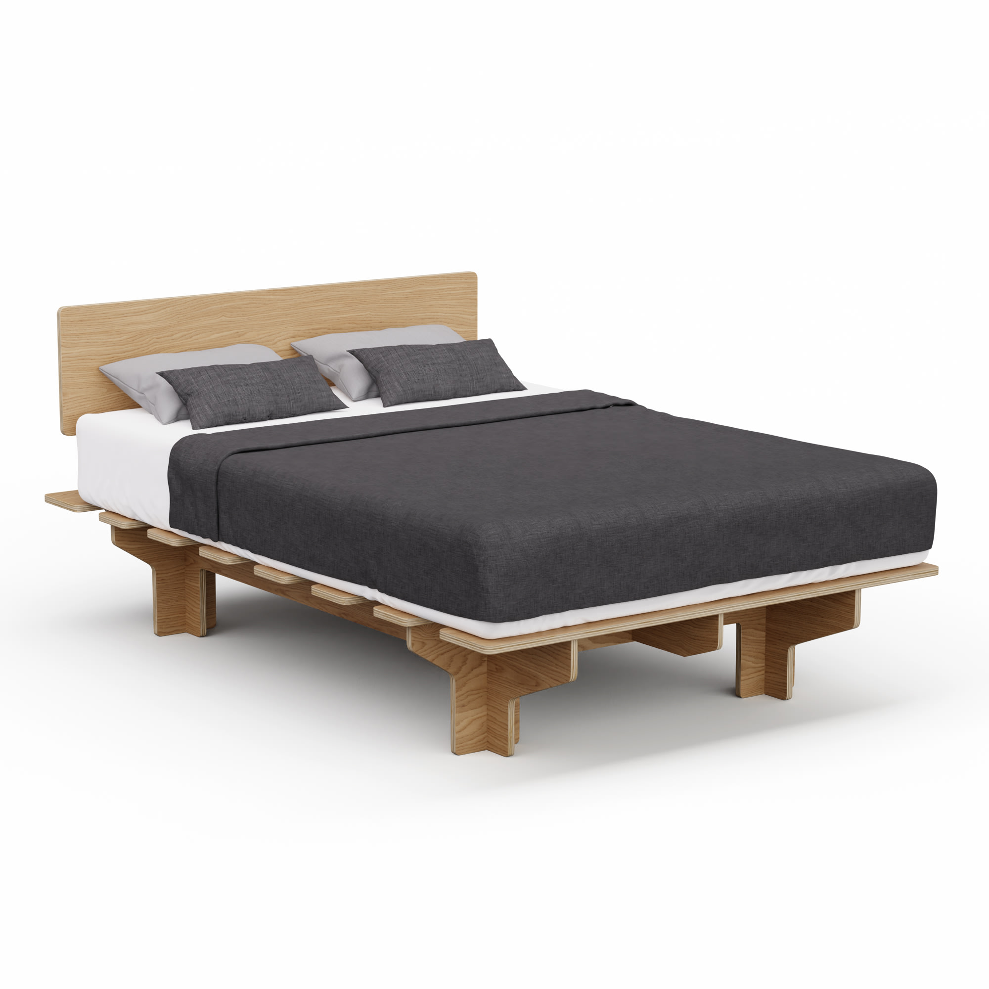 Blumfeldt NordicAura Double Bettgestell | 140 cm x 200 cm | robust | ohne Werkzeug | Eukalyptusholz | Ablage