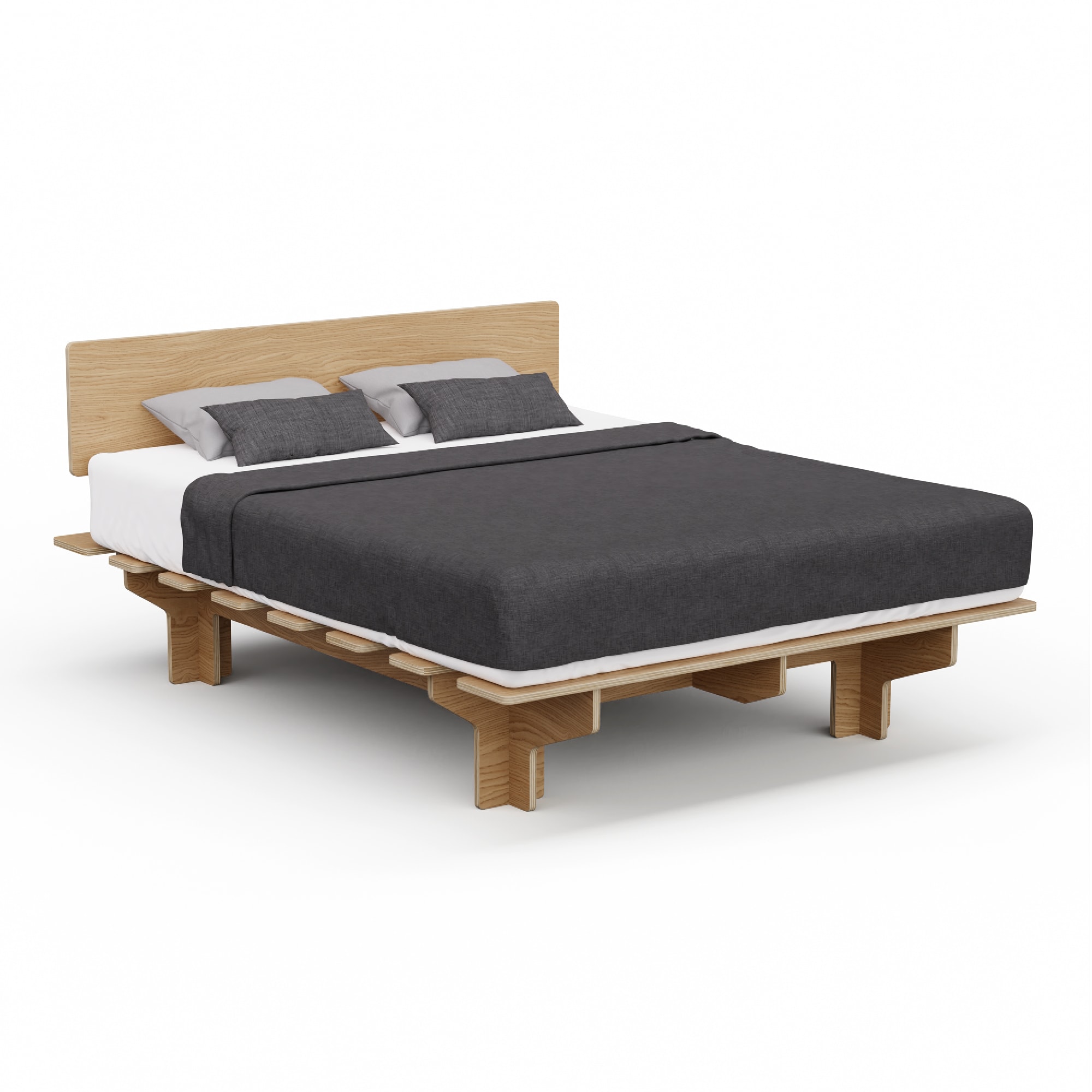 Blumfeldt NordicAura Queen Bettgestell | 160 cm x 200 cm | robust | ohne Werkzeug | Eukalyptusholz | Ablage