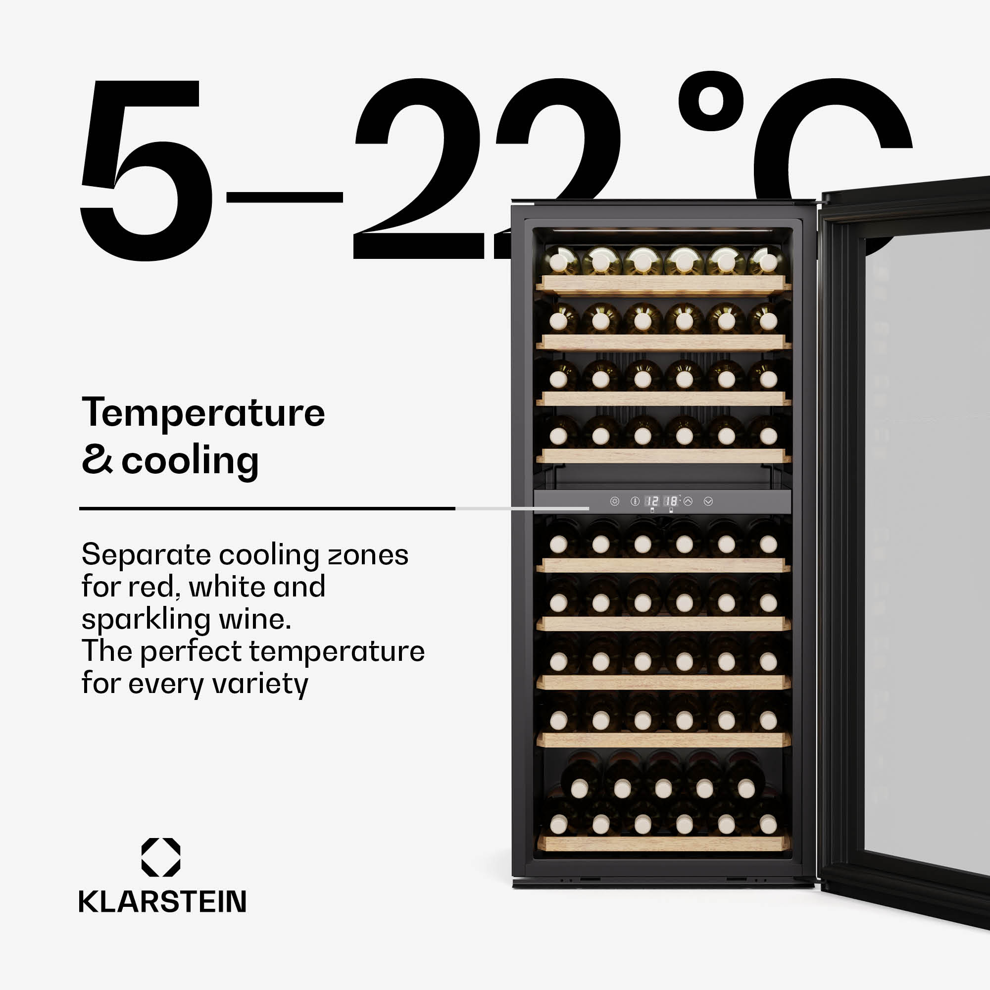 Klarstein Vinsider Duo wine refrigerator | 79 bottles | 2 cooling zones | UV protection | 9 shelves | touch