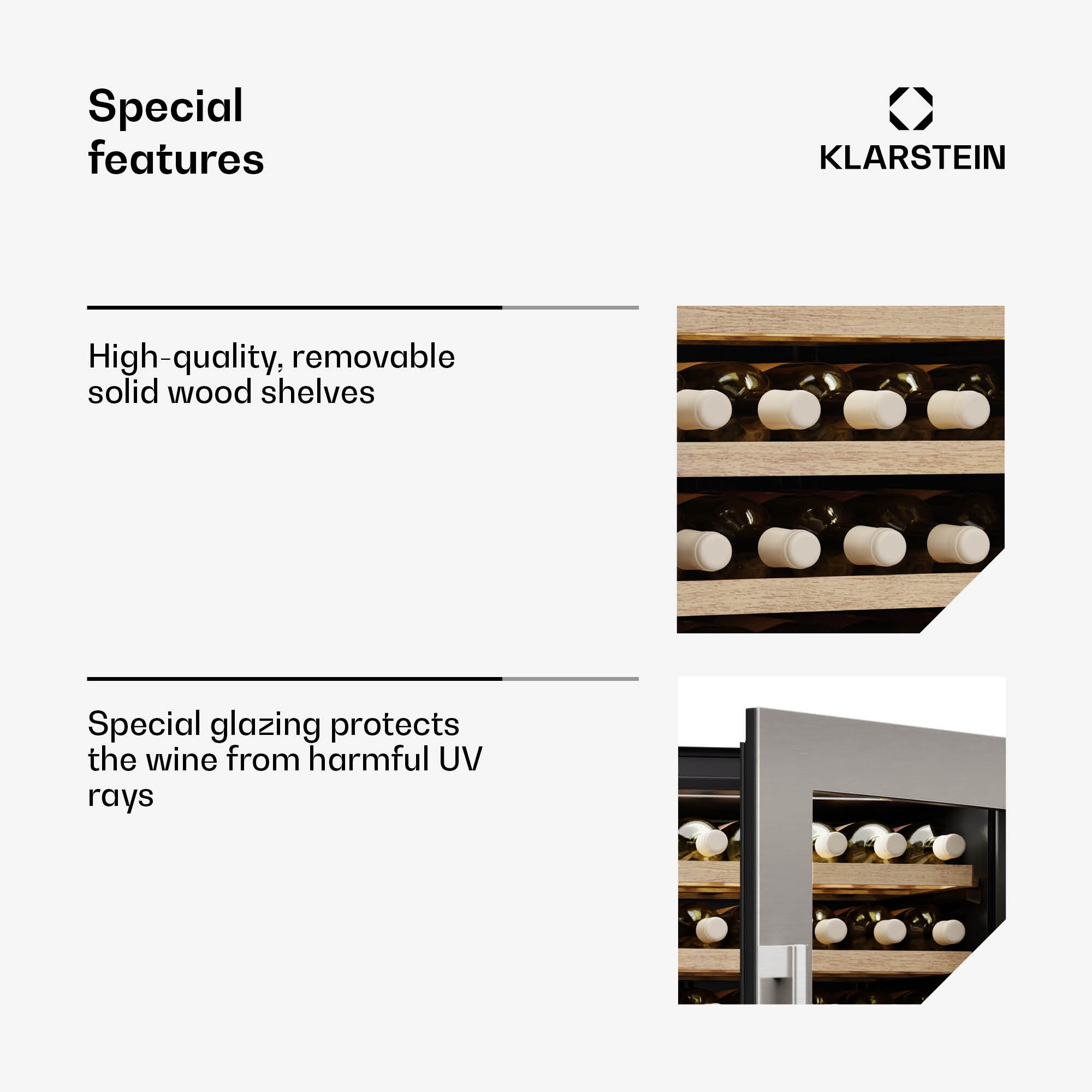 Klarstein Vinsider Duo wine refrigerator | 79 bottles | 2 cooling zones | UV protection | 9 shelves | touch